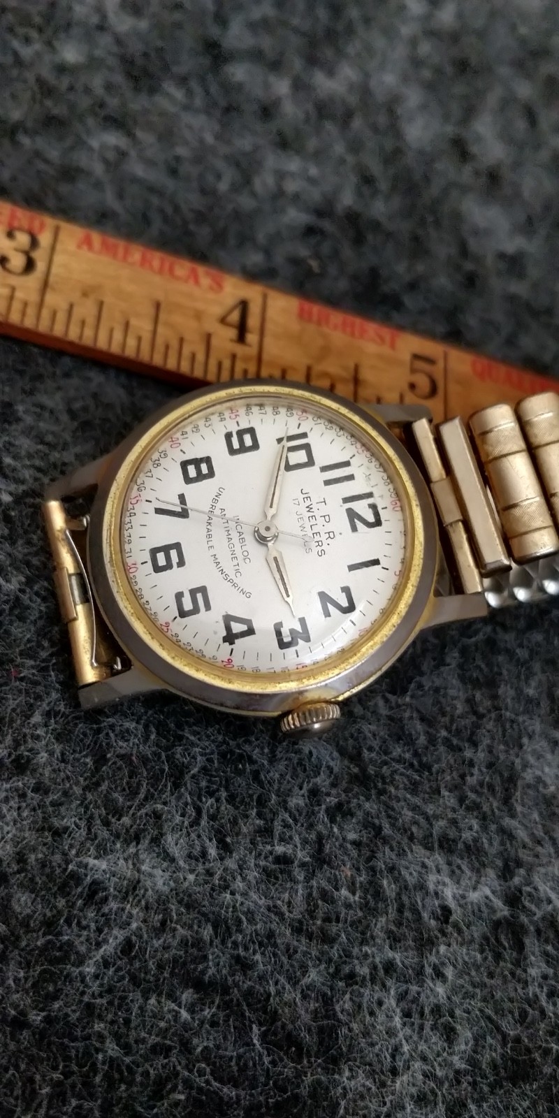 T.P.R Jewelers Wrist watch Incabloc Anti Magnetic seconds figures PARTS REPAIR
