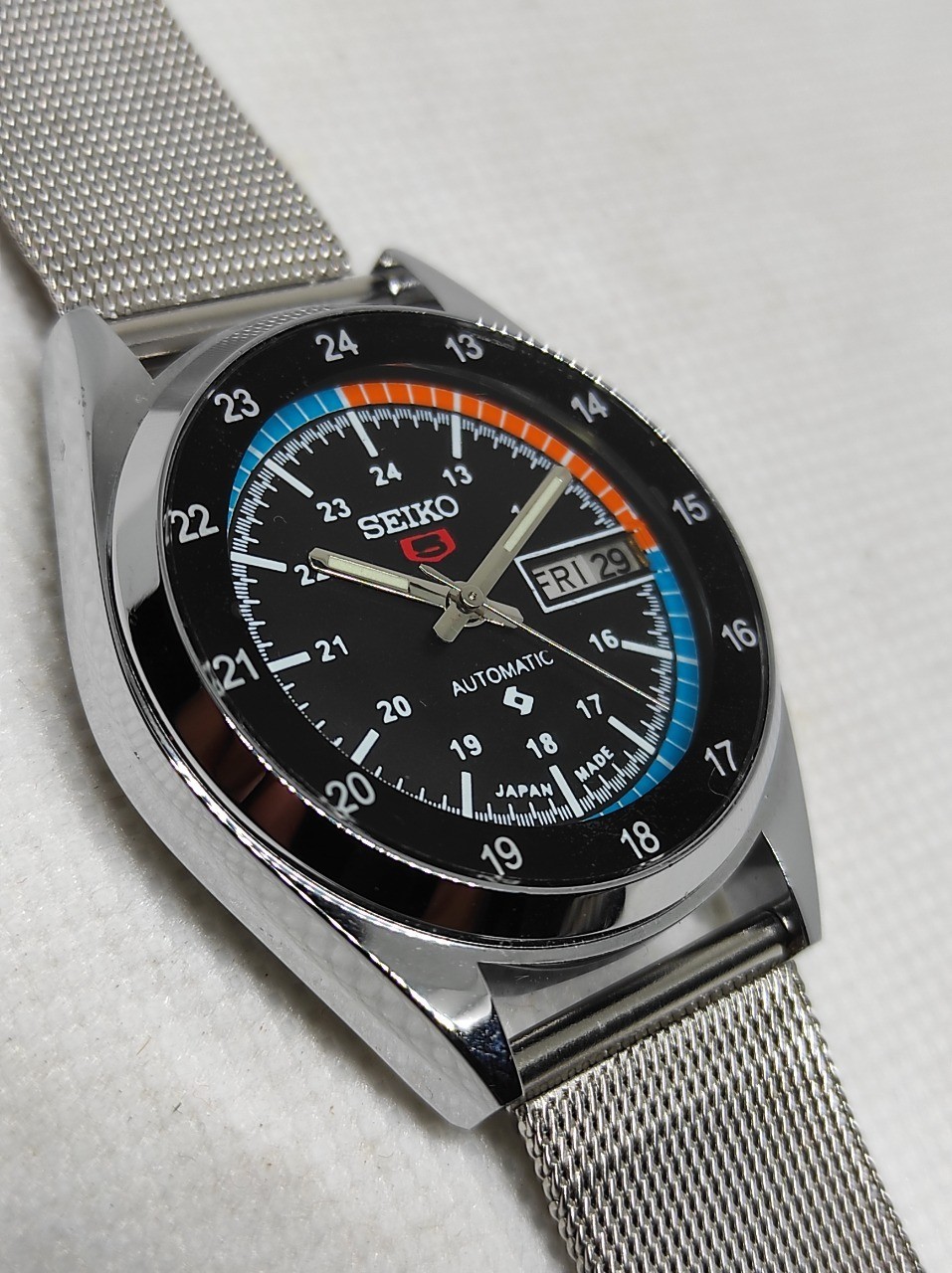 Seiko Automatic Refurbished Black Dial Steel Case Men’s Vintage Watch 36MM