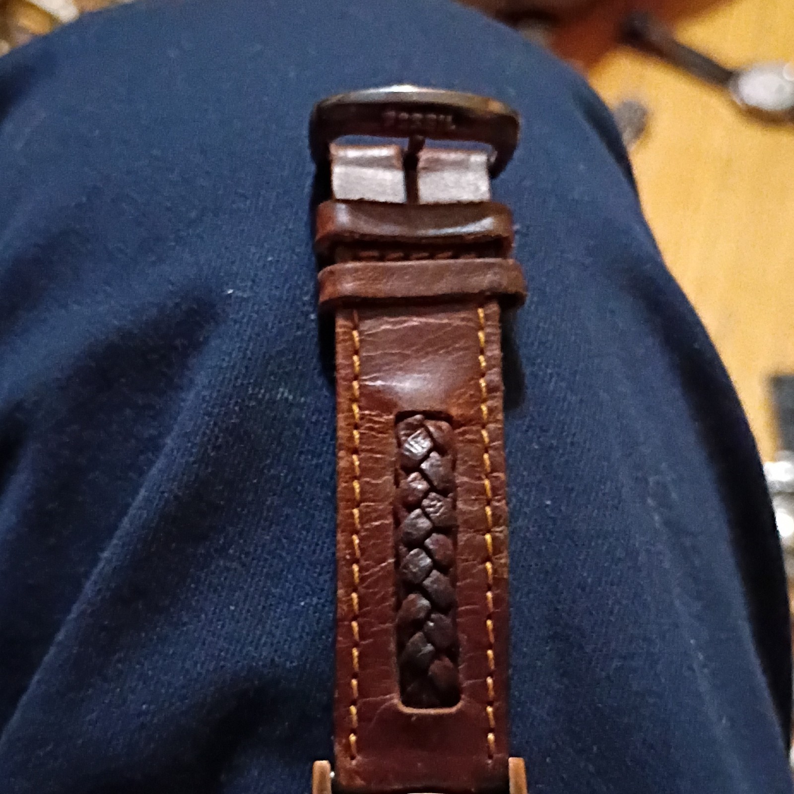 Fossil Colorado Map Dial Quartz Brown Leather Strap Gold Analog Wristwatch