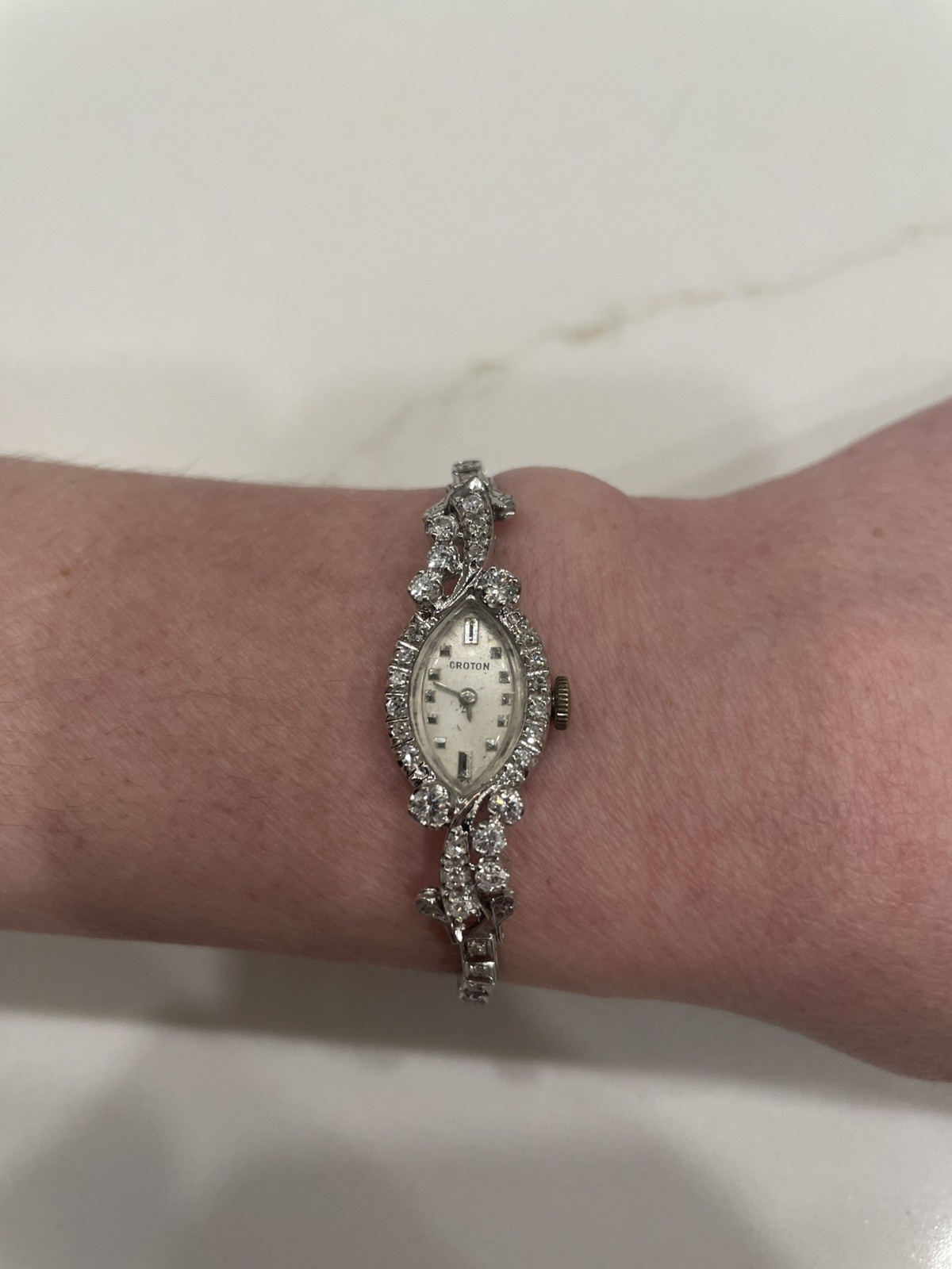 Vintage Croton 14K White Gold 2.5 Cttw Diamonds Ladies Watch, 16g approx.
