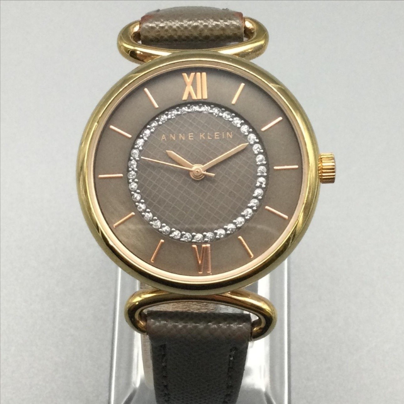 Anne Klein AK/2182 Womens Watch 32mm Taupe Dial Crystals Gold Tone New Battery