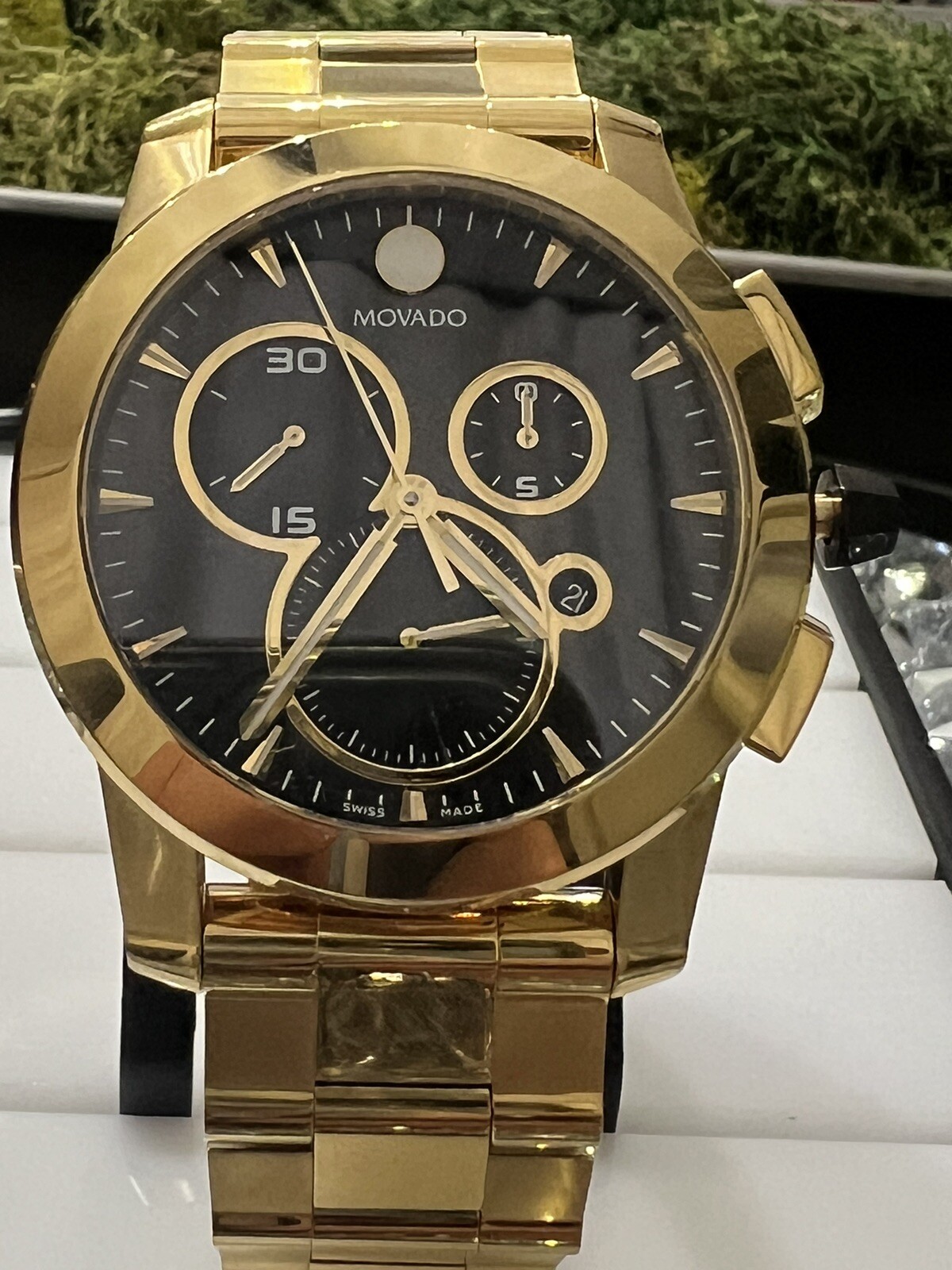 Movado Men’s Vizio Watch 0607563 Gold PVD Chronograph