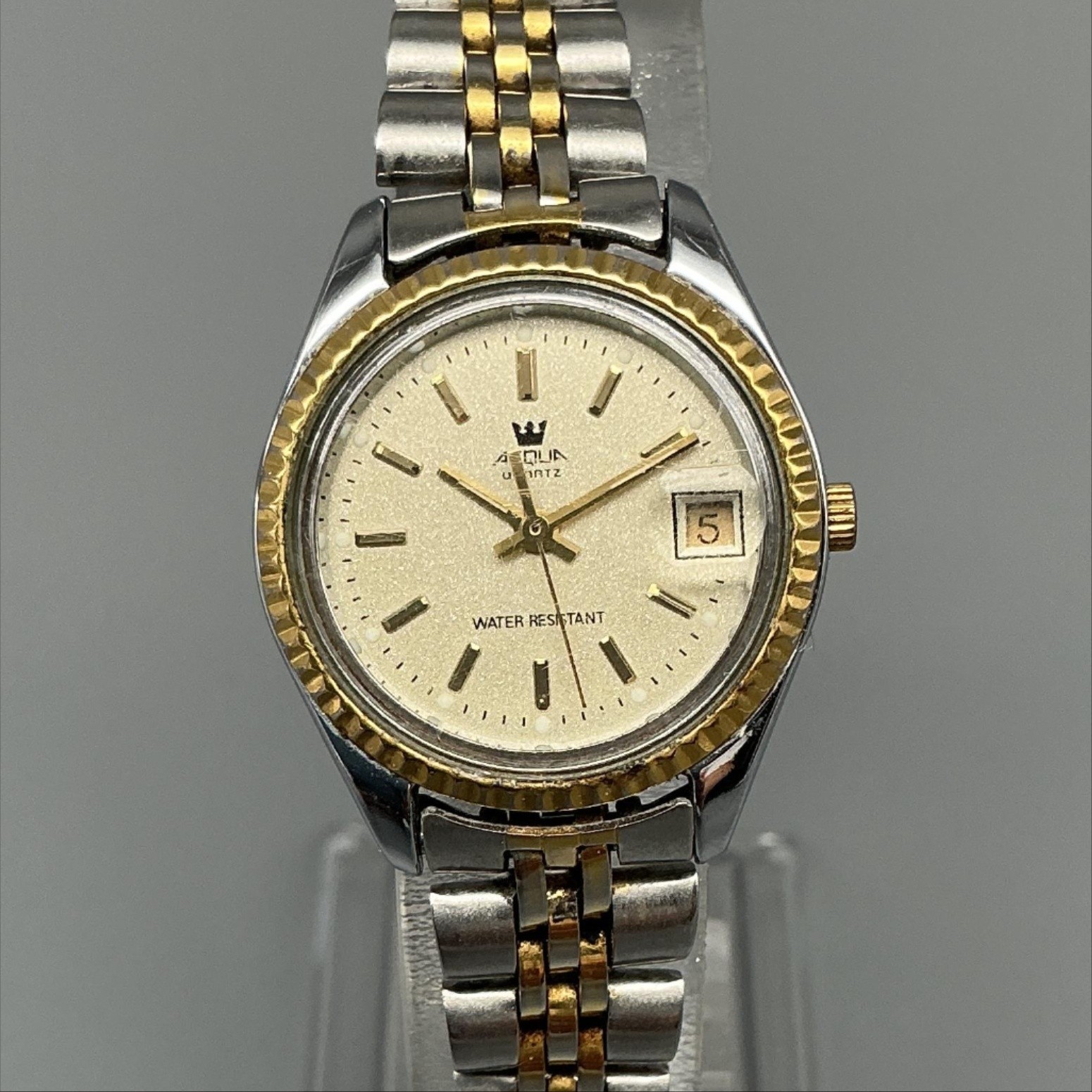 Vintage Timex Aqua Womens Watch 25mm Two Tone Date Fluted New Battery 6.75″