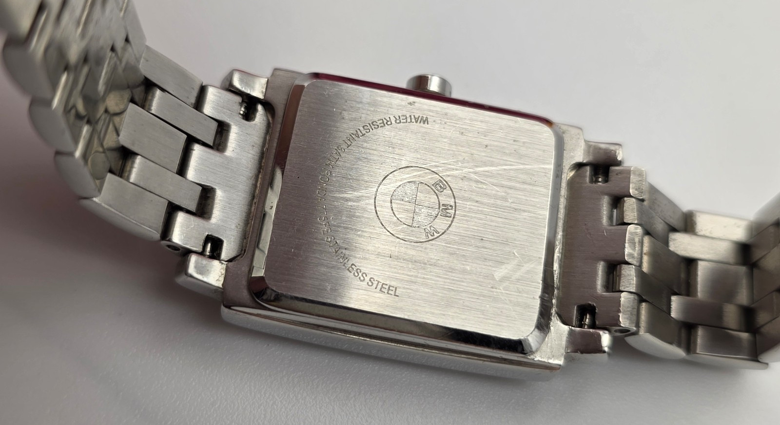 BMW Logo Rectangular Stainless Steel Bracelet Watch 5.5 In Wrist Silver Quartz