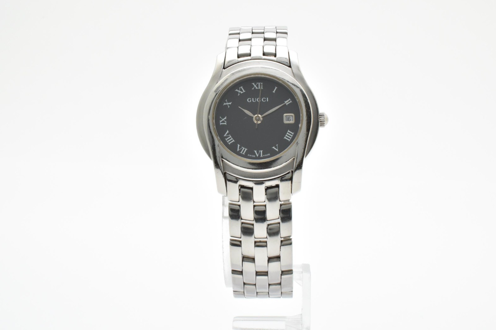 [NEAR MINT] GUCCI 5500L Blacl Dial Silver Ladies 27mm Date Quartz Watch JAPAN
