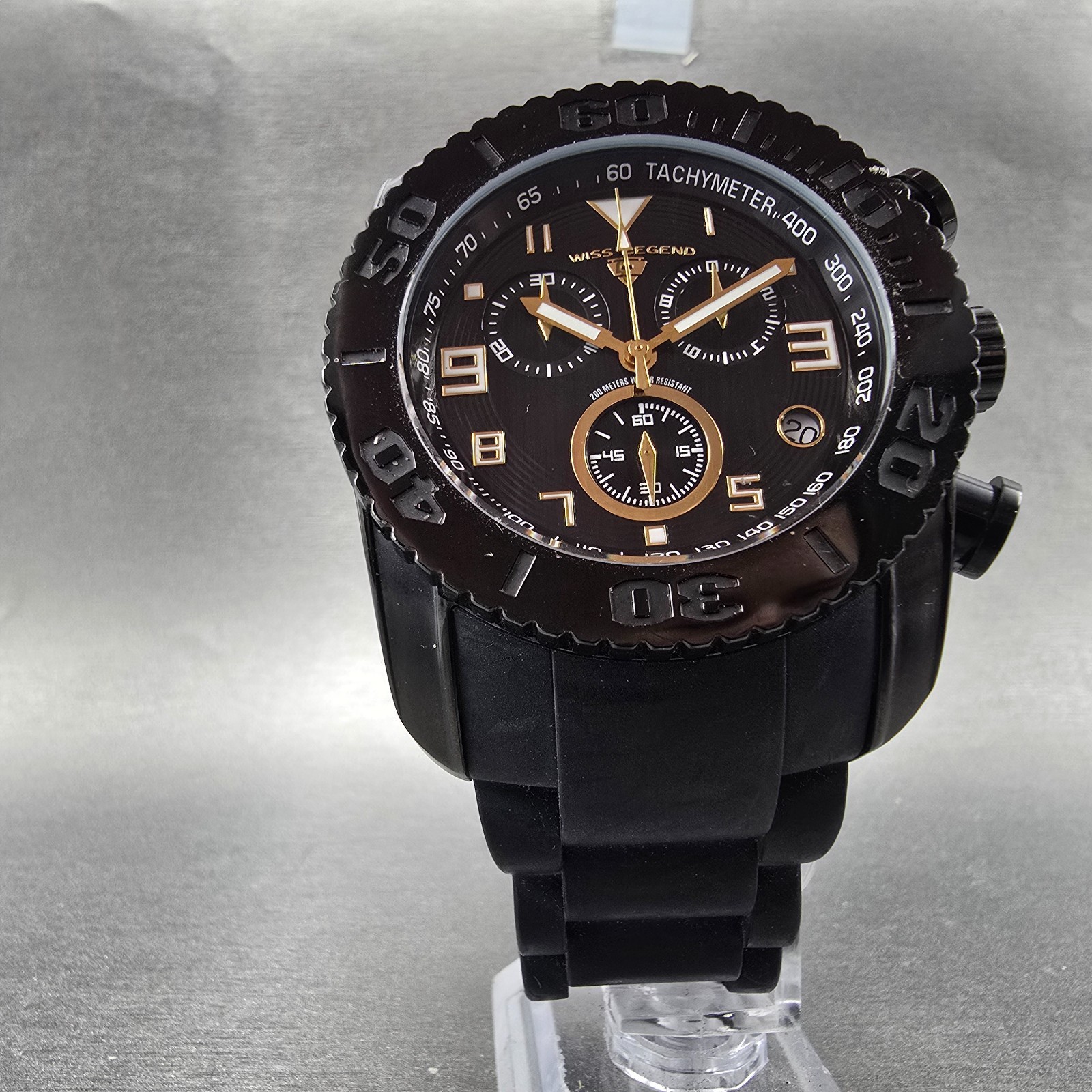 Swiss Legend Commander Chronograph Watch Men 46mm Black Daydate NewBatt