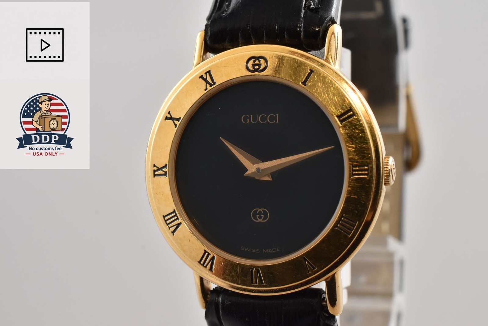 Vintage [Near MINT] GUCCI 3000L Gold Black Dial Quartz Women’s Watch From JAPAN