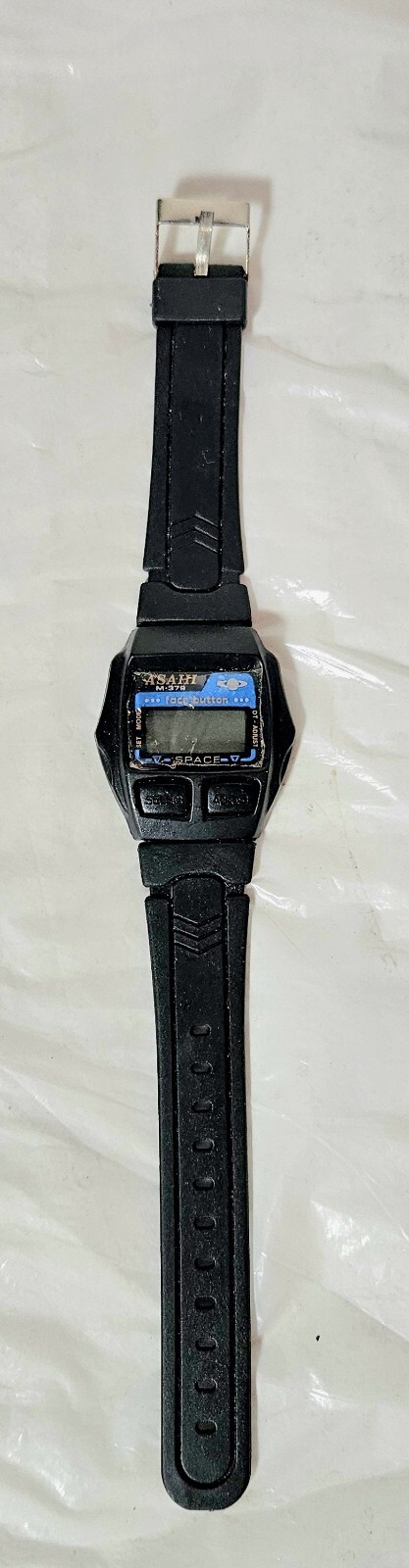Asahi M-379 Digital Watch Face Button Space Modern Black Buckle Band
