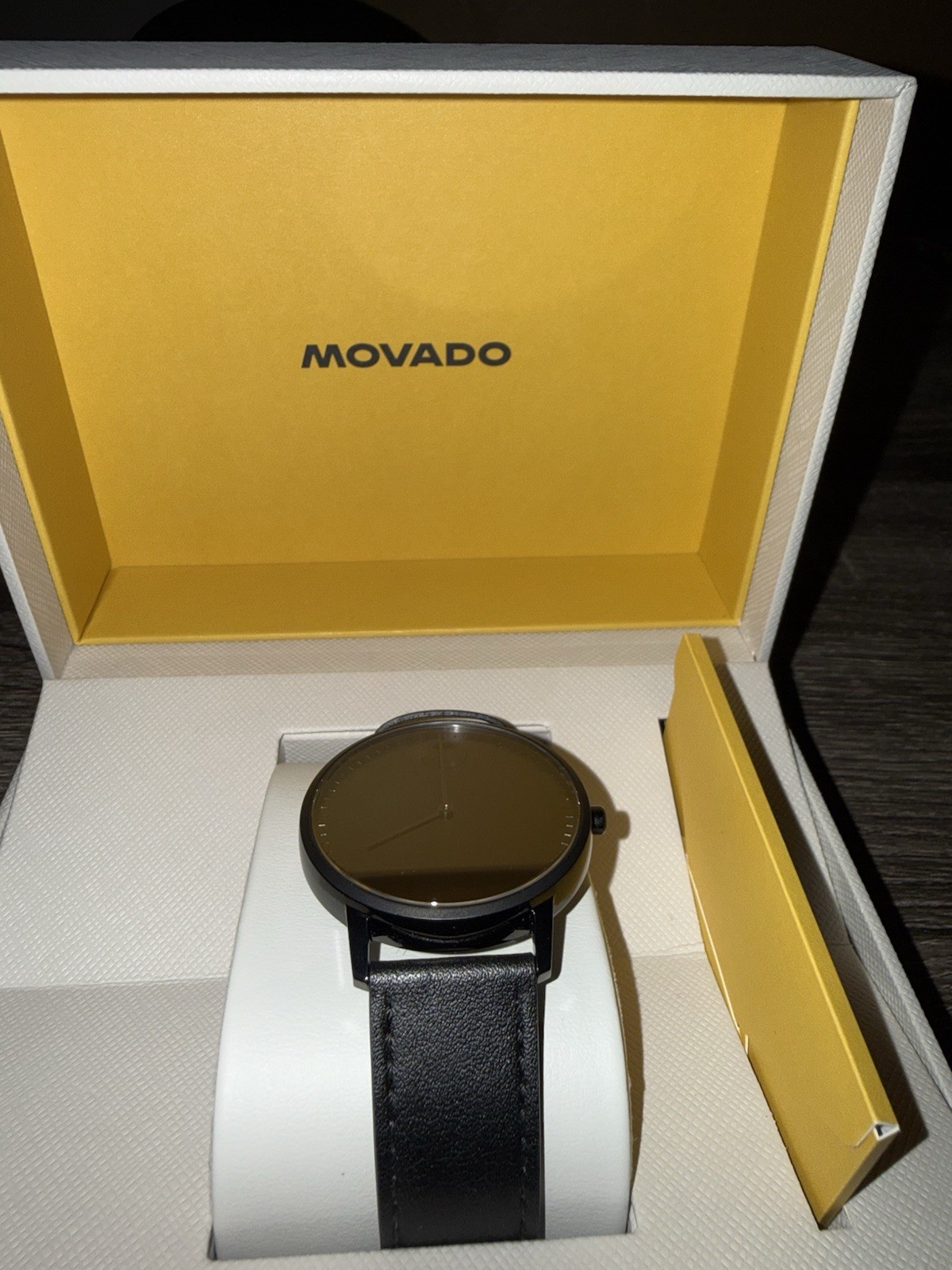 Movado Men’s Face Watch 41mm Black Leather, Brand new