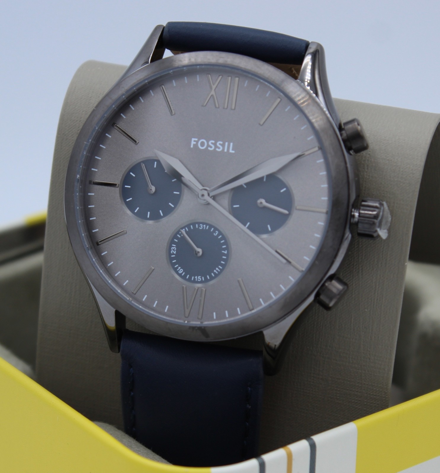 NEW AUTHENTIC FOSSIL FENMORE MIDSIZE CHRONOGRAPH GREY NAVY BLUE BQ2901 MEN WATCH