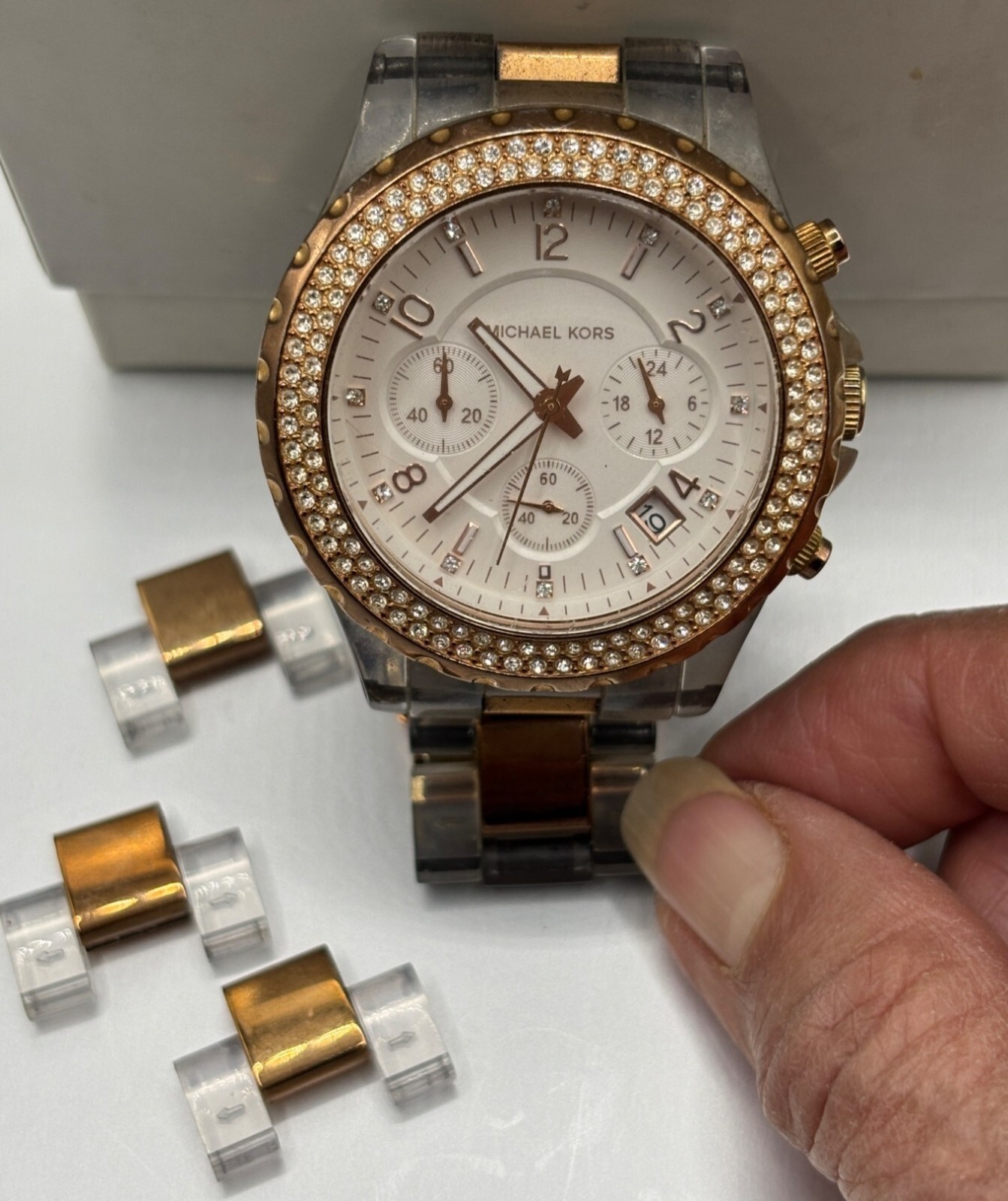 Michael Kors Womens MK-5323 Chronograph 2-Tone Rose Gold/Bronze & Clear Resin