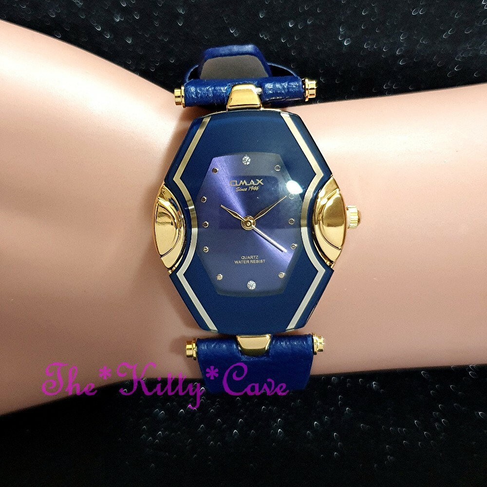 Swiss OMAX CE0026 Seiko Slim Motion Blue & Gold Mirror Glass, Leather Watch