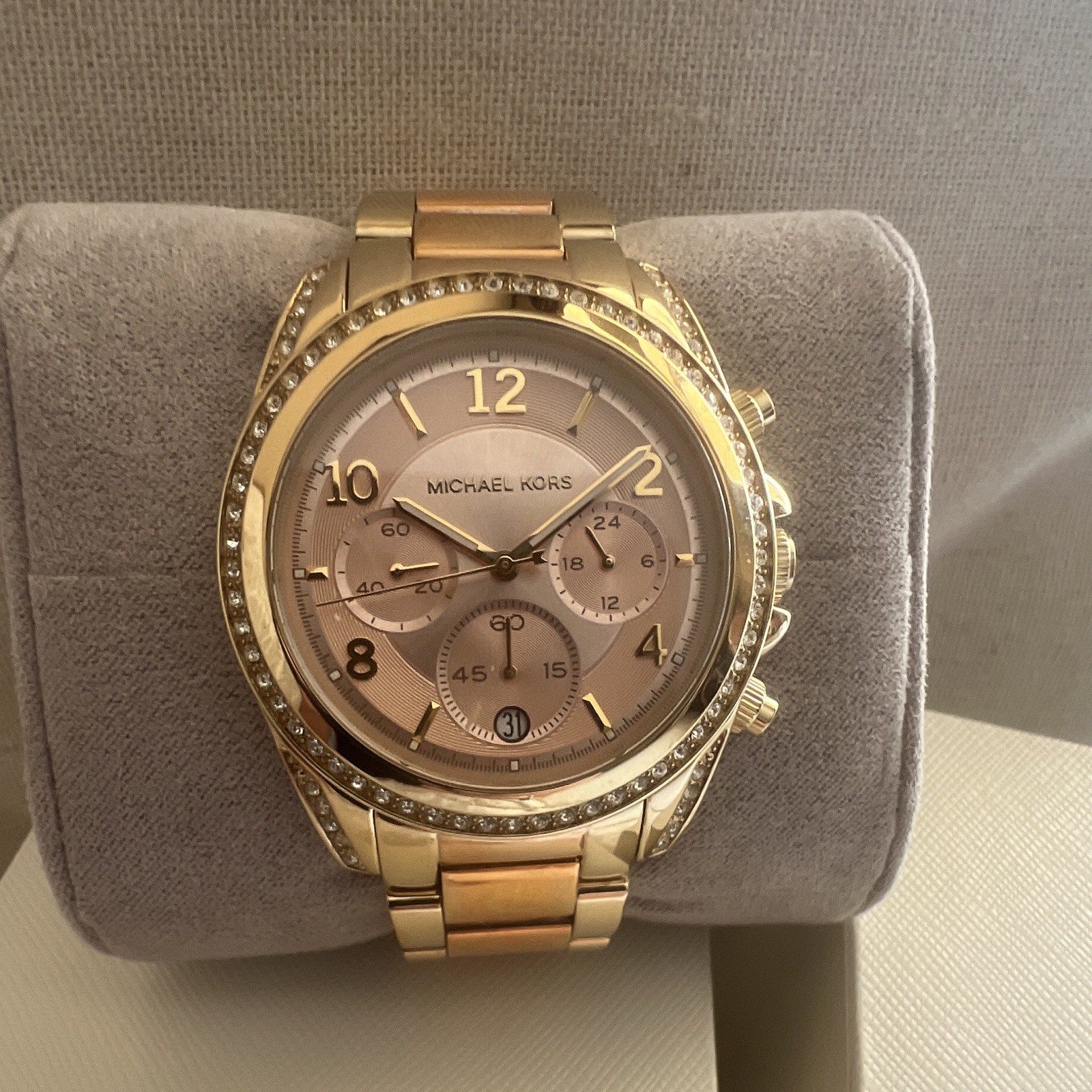 Michael Kors MK-6316 Two-Tone Gold/Rose Quartz Chronograph Date Box Papers