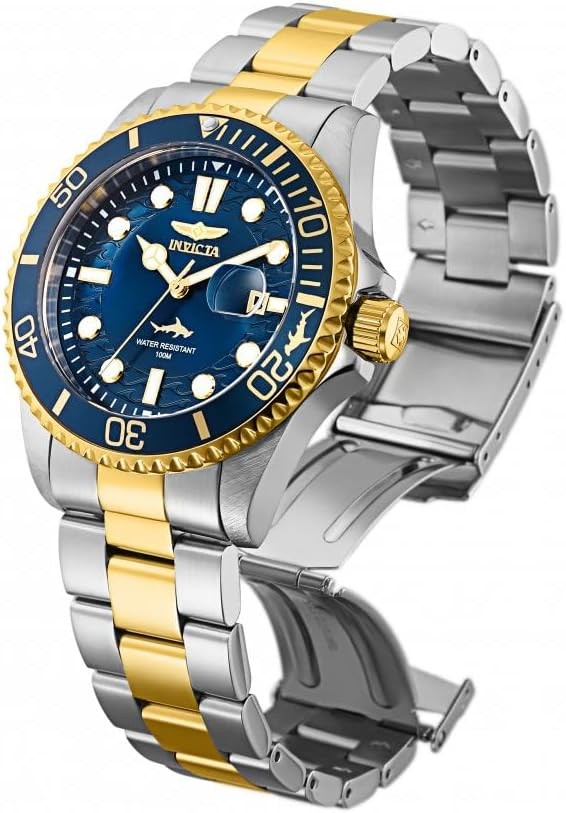Original Invicta Pro Diver Watch Blue Dial Gold Steel 100M Water Resistant Mens