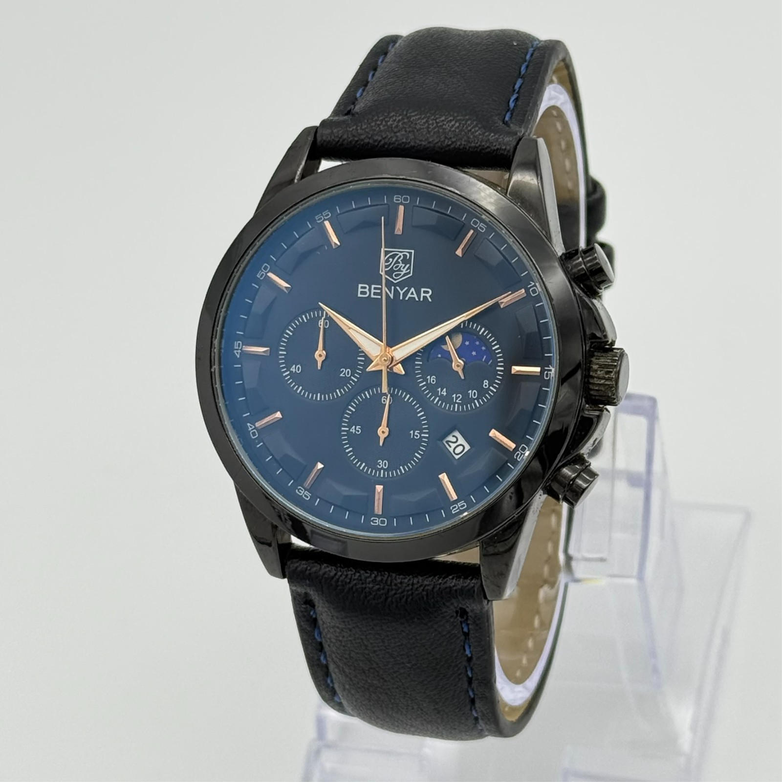 Unworn Men’s BENYAR Watch, Black Case, 42mm, Moon Phase, Chronograph, BY-5160M