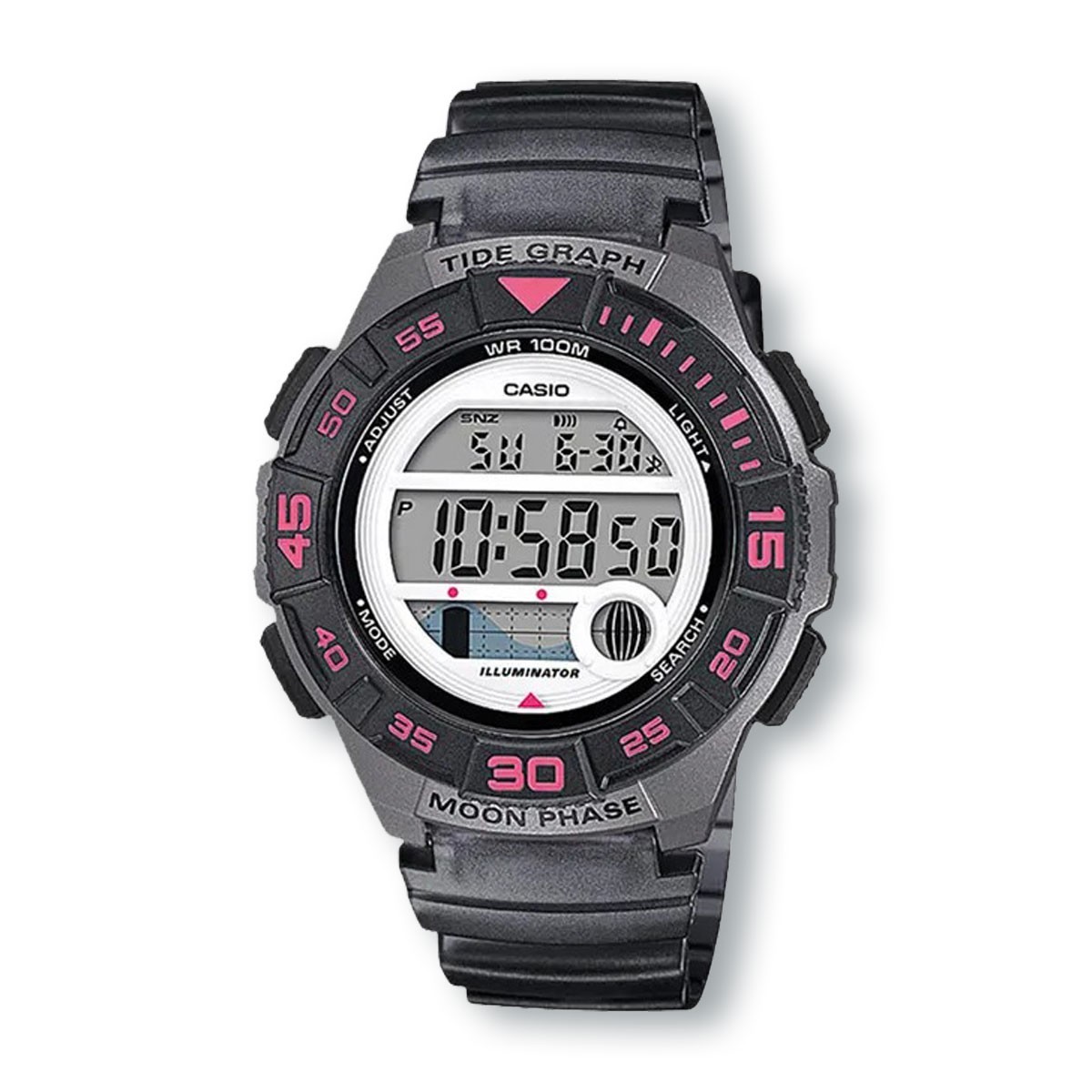 CASIO LWS1100H-8A Tide Graph/Moon Phase Sports Watch, Gray/Pink