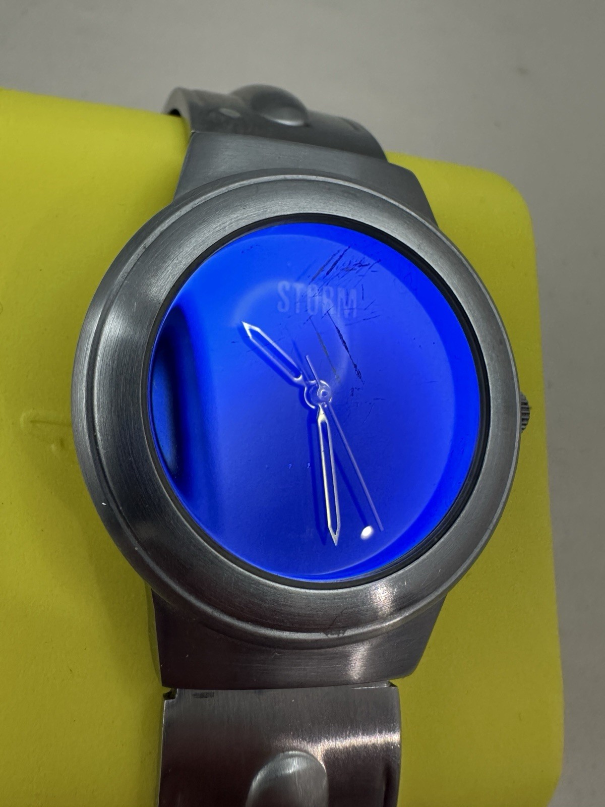 Storm Desert Laser Vintage Wrist Watch Blue Face Stainless Steel New Battery