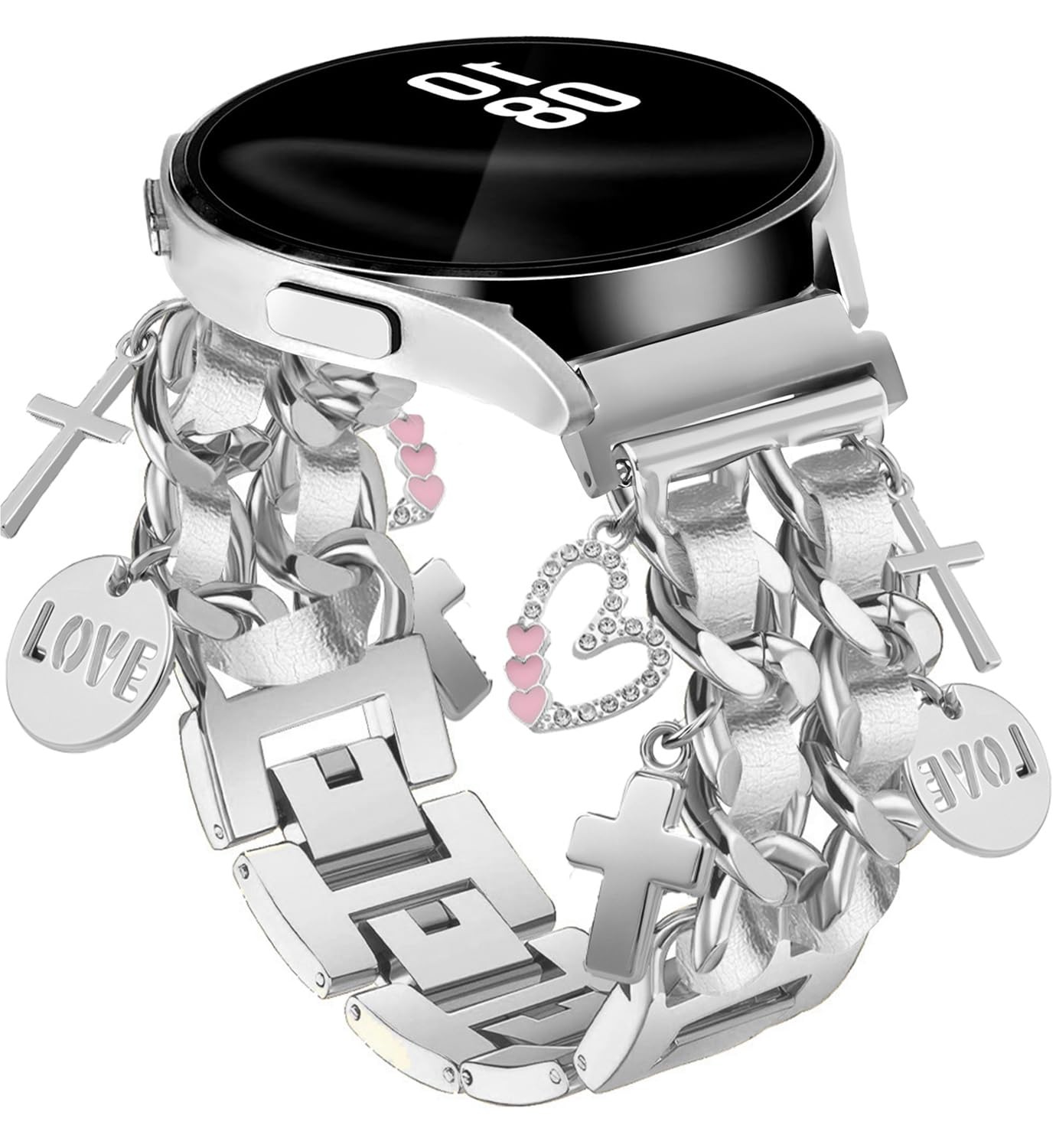 Silver Bracelet Band w/ Cute Charm for Samsung Galaxy Watch 7 6 5 4 40/44mm
