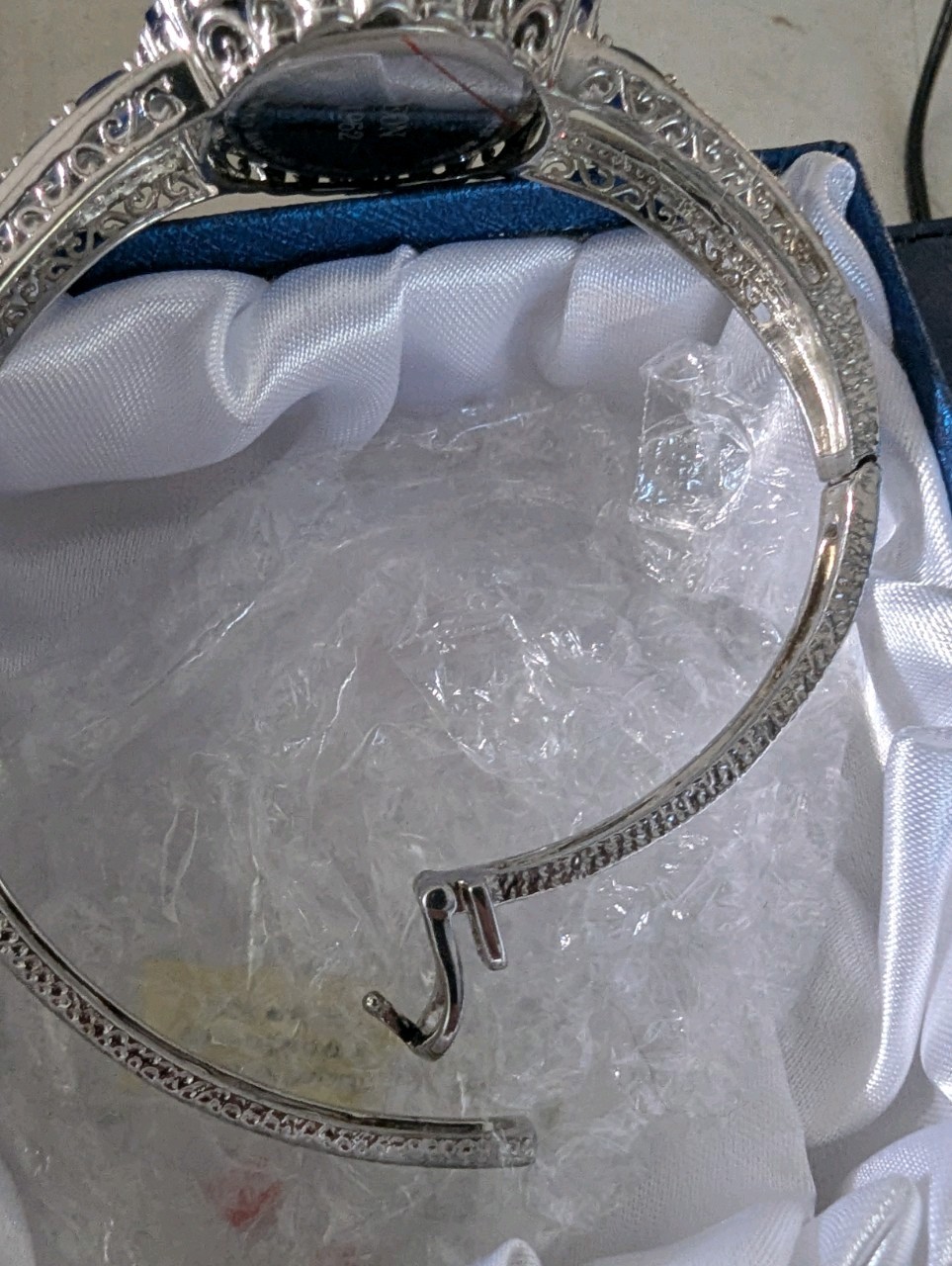 NEW EON 1962 Masoala Sapphire, White Zircon Buckle Bangle Bracelet