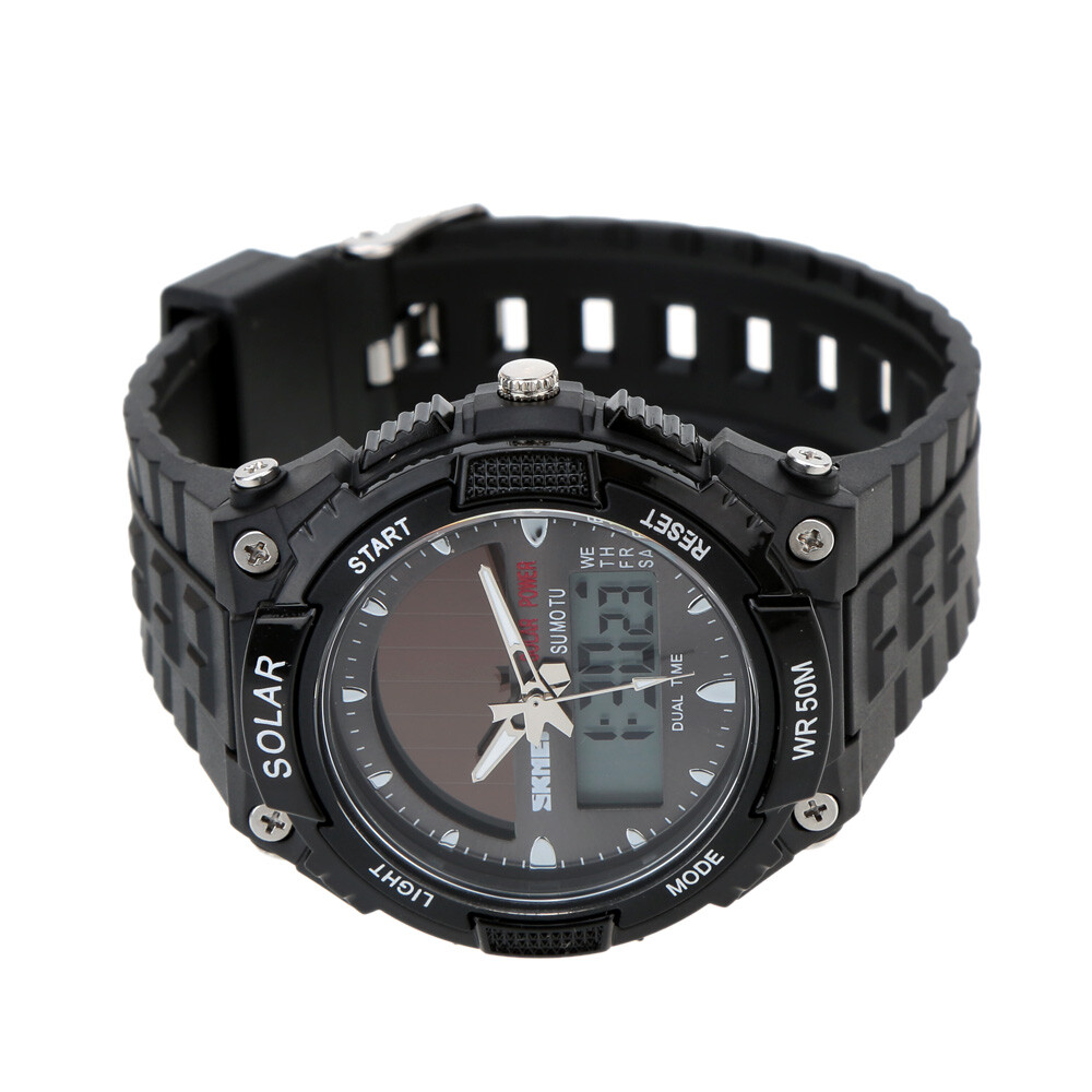 SKMEI Fashion Solar Power Dual Time Sports Watch Waterproof Wristwatch M6Y4