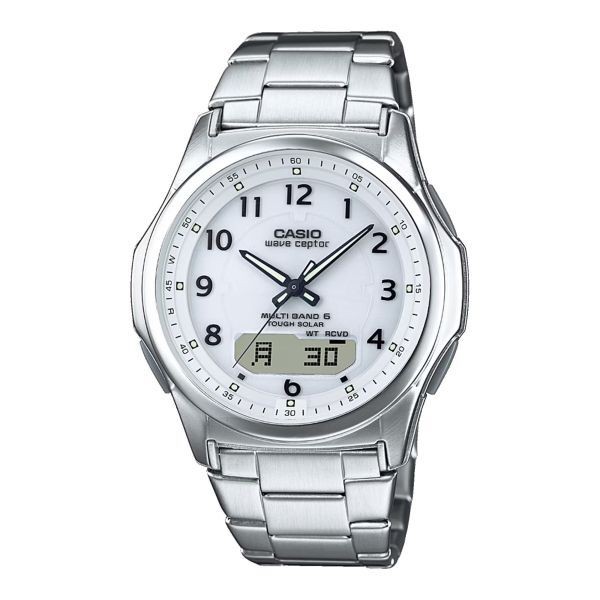 New With CASIO WVA M630D 7AJF White Radio Solar Digital Analog Metal World Time