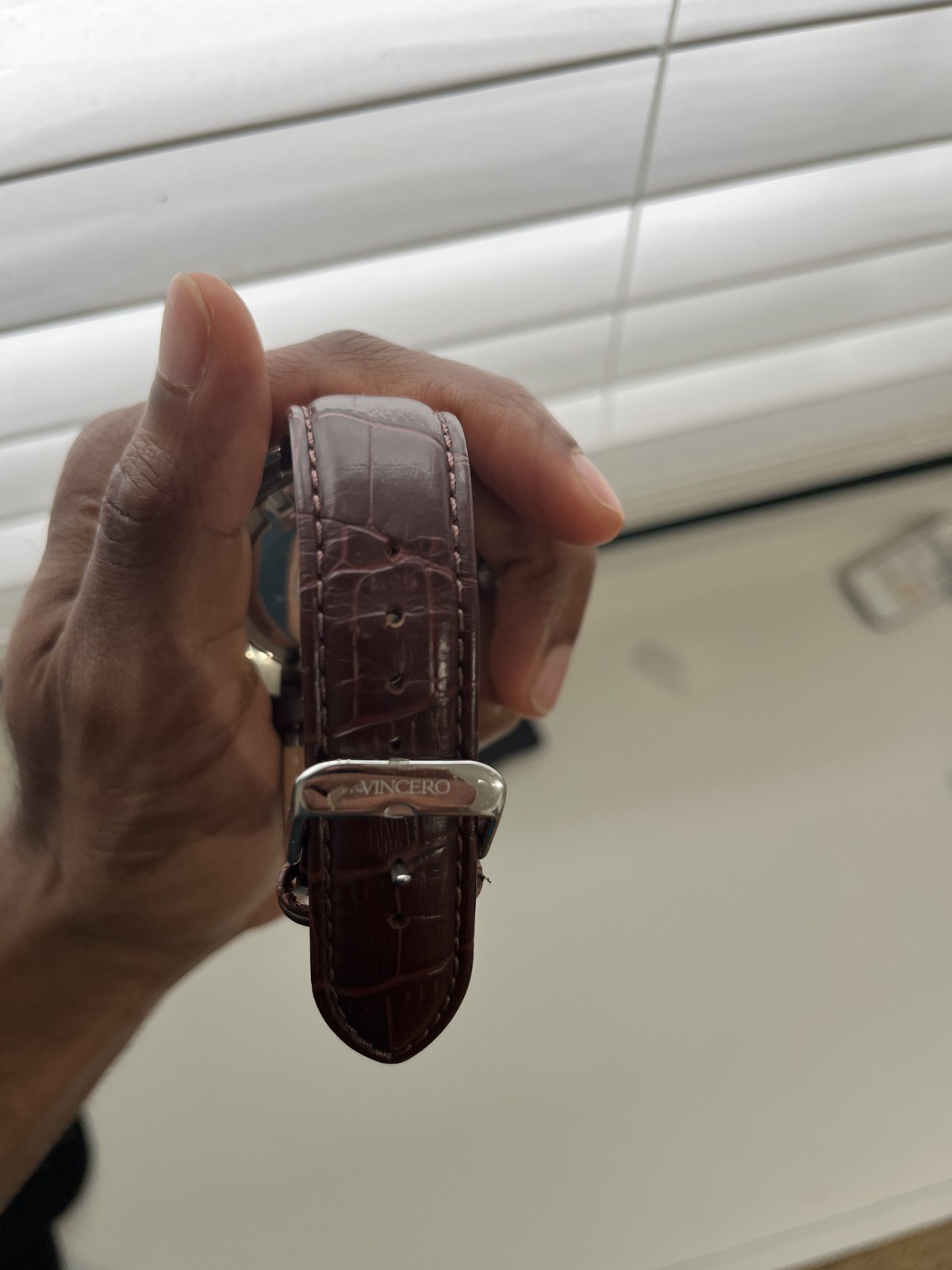 Vincero Kairos Blue Dial Men Automatic Watch Silver Case/Brown Italian Leather