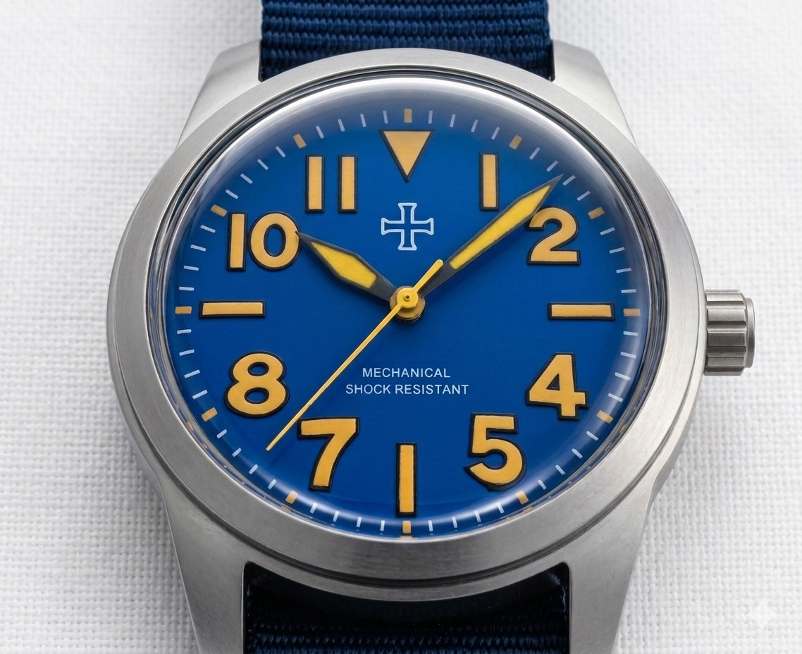 Toujours Pret Mechanical Military tool watch Blasted Stainless steel BLU 39mm