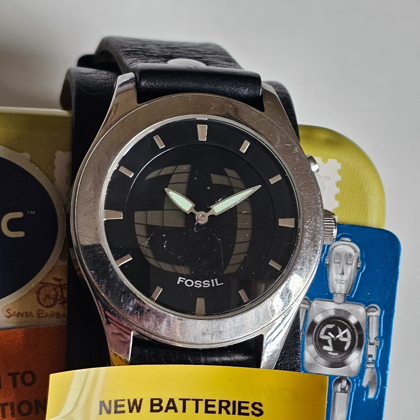 Fossil Big Tic watch mens – fully working, new batteries, with Fossil tin