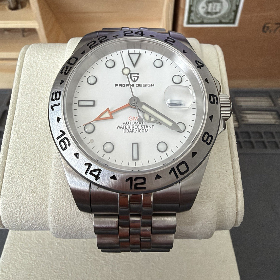 Pagani Design GMT Automatic Men’s Watch White Dial Date 100m SS Bracelet 40mm