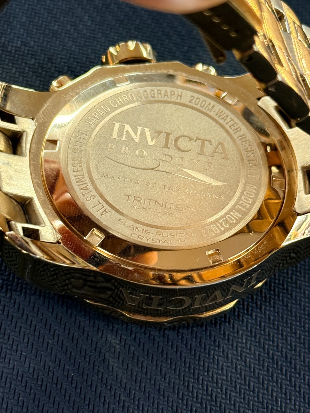 Invicta Pro Diver Model 21922 Gold and Black Face Watch-Flame Fusion Crystal