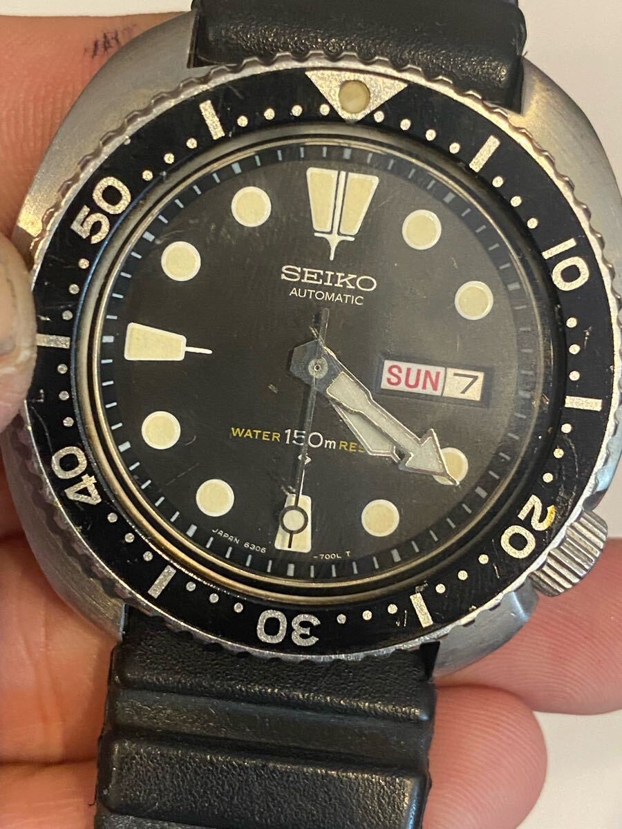 SEIKO Watch 6306-7001 Third Diver 150m Automatic Black Day-Date Diver Working