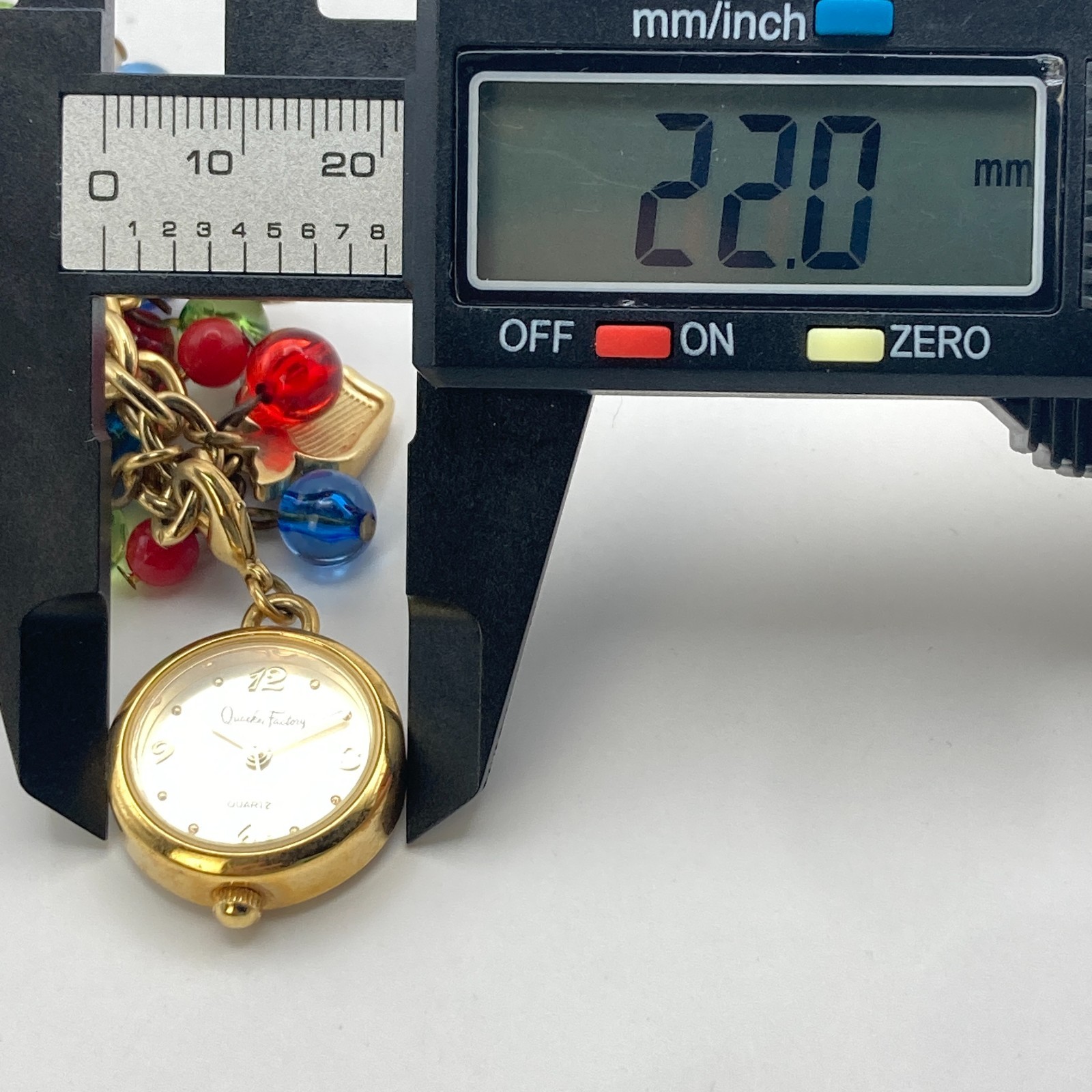 Quacker Factory Women’s Charm Bracelet Watch Gold Tone Teacher New Battery 7.25″