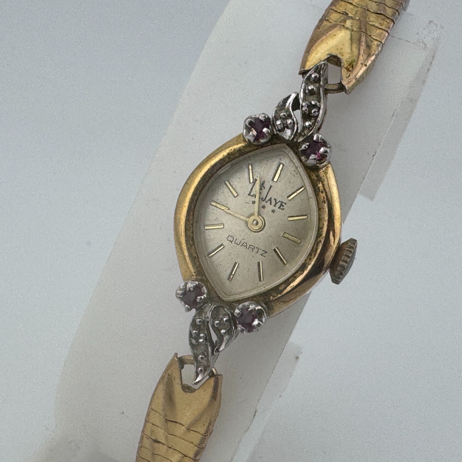 VTG LeJay Quartz Watch Women Ruby Diamonds Gold Tone Cocktail Analog New Battery