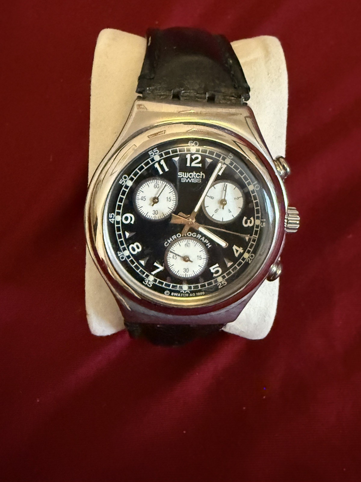 Vintage 1995 Swatch Irony Swiss AG Chronograph 4 Jewels Leather Band Needs Batt