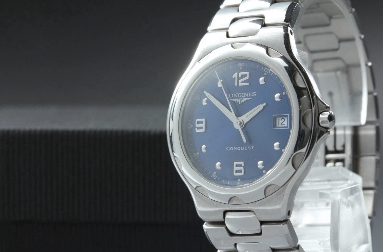 Longines Conquest Blue Dial Quartz Date Stainless Steel Bracelet Wristwatch