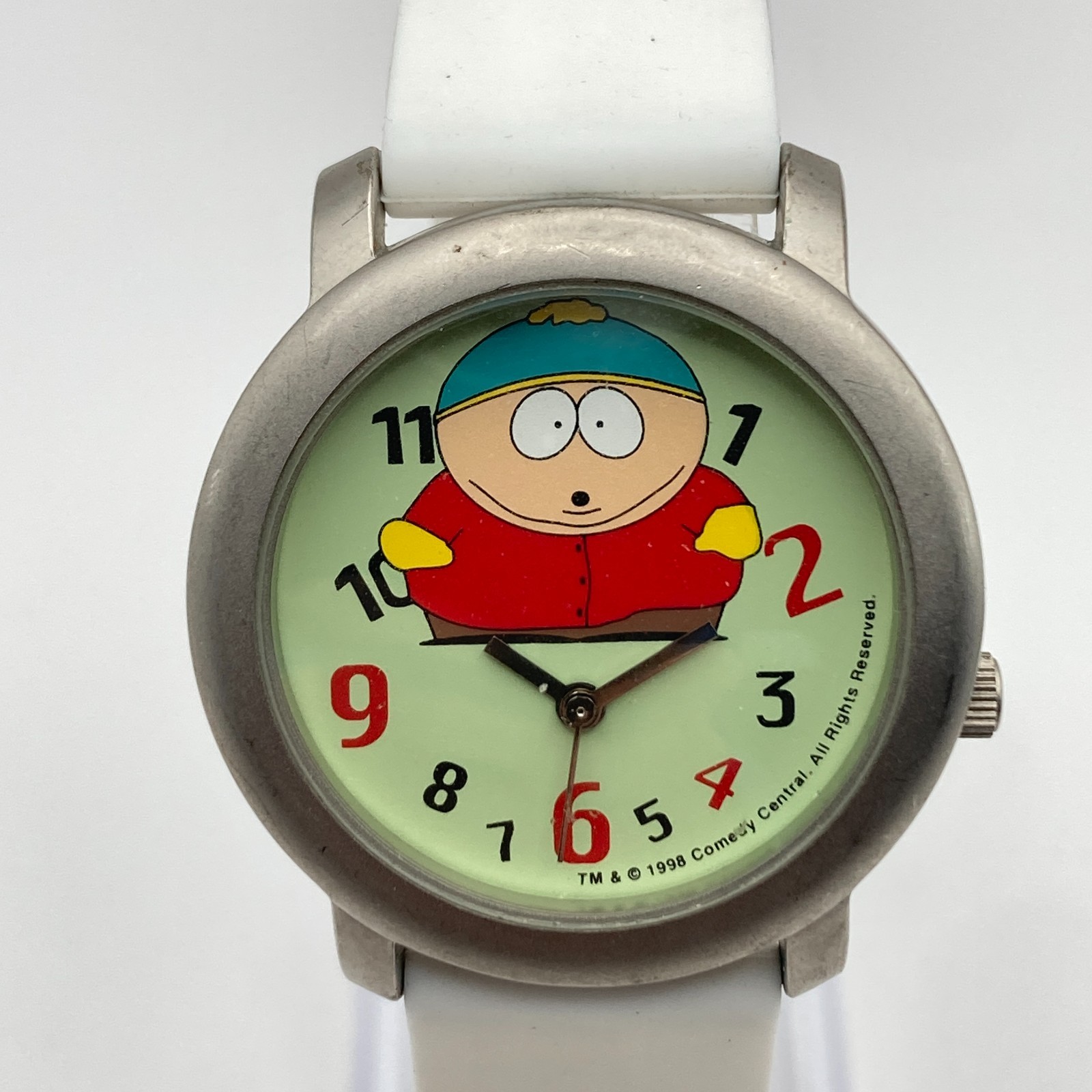 Vtg South Park Eric Cartman Watch 36mm Silver Tone Unisex New Battery 8.5″ 1995
