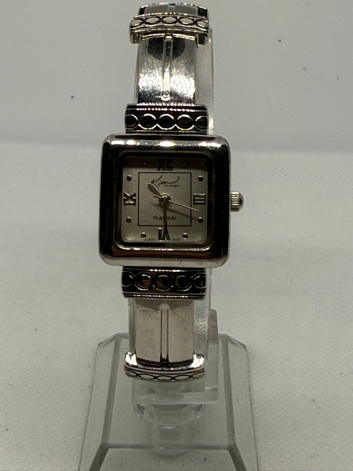 Kim Rogers Silver-Tone Quartz Womens Bracelet Watch Roman Numerals Textured