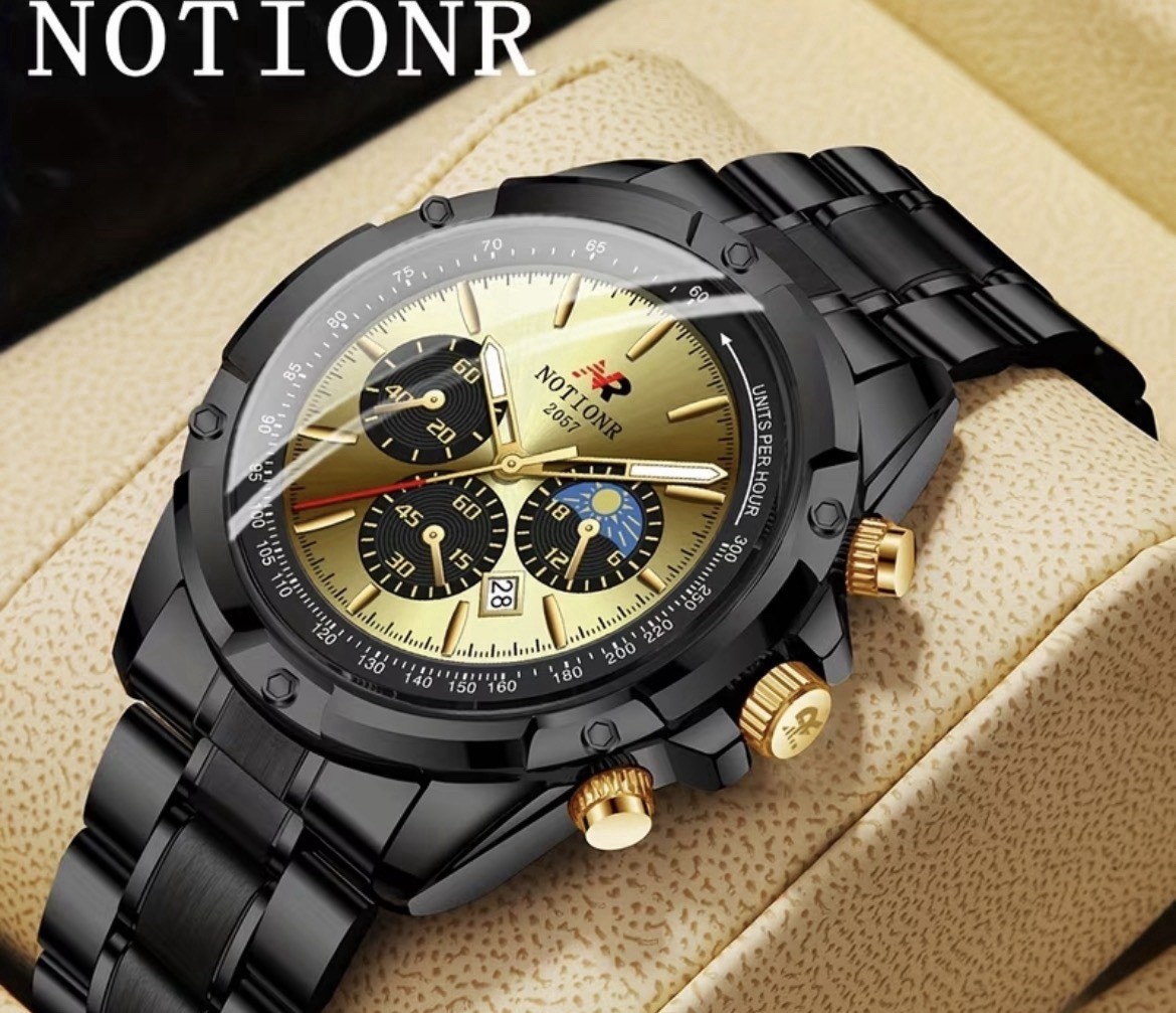 Unisex Men Luxury Analog Quartz Watch Black & Golden Dial Markers Fashion Gift