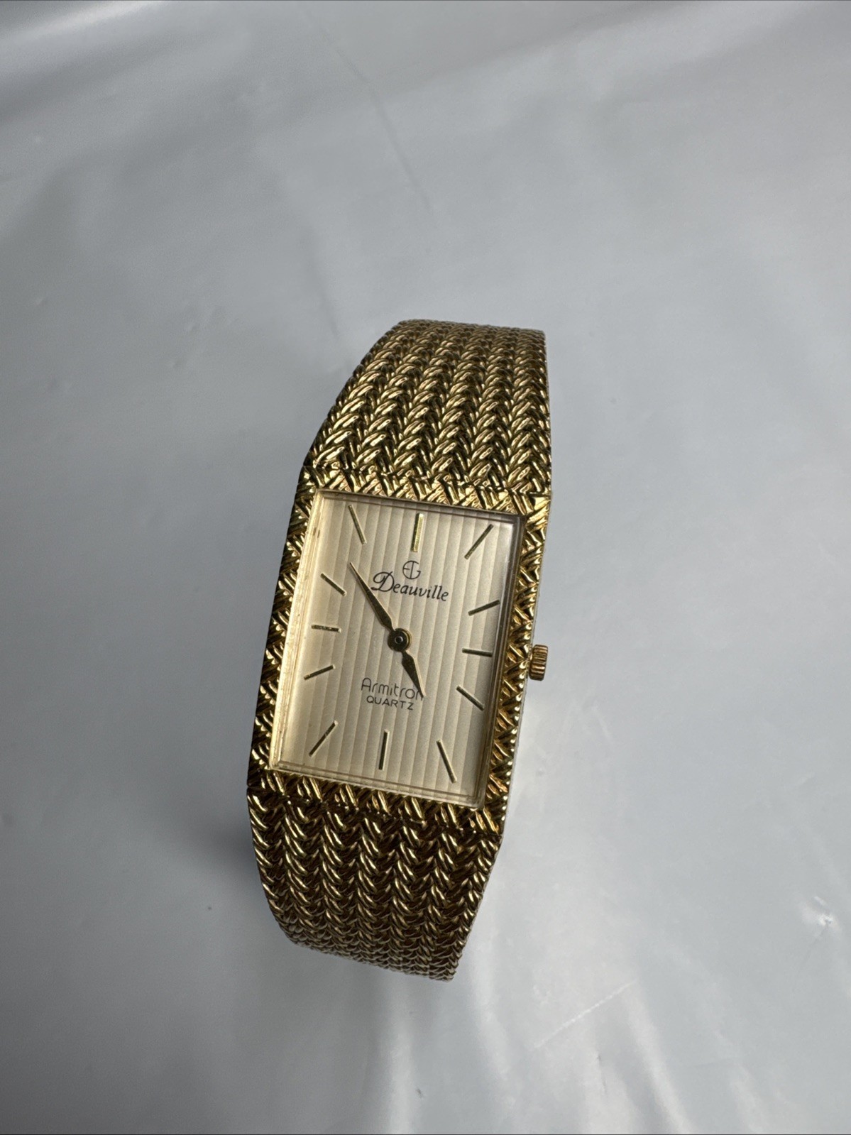 Armitron Deauville Tank Watch Men Gold Tone Diamond Bezel 23mm Rectanle New Batt