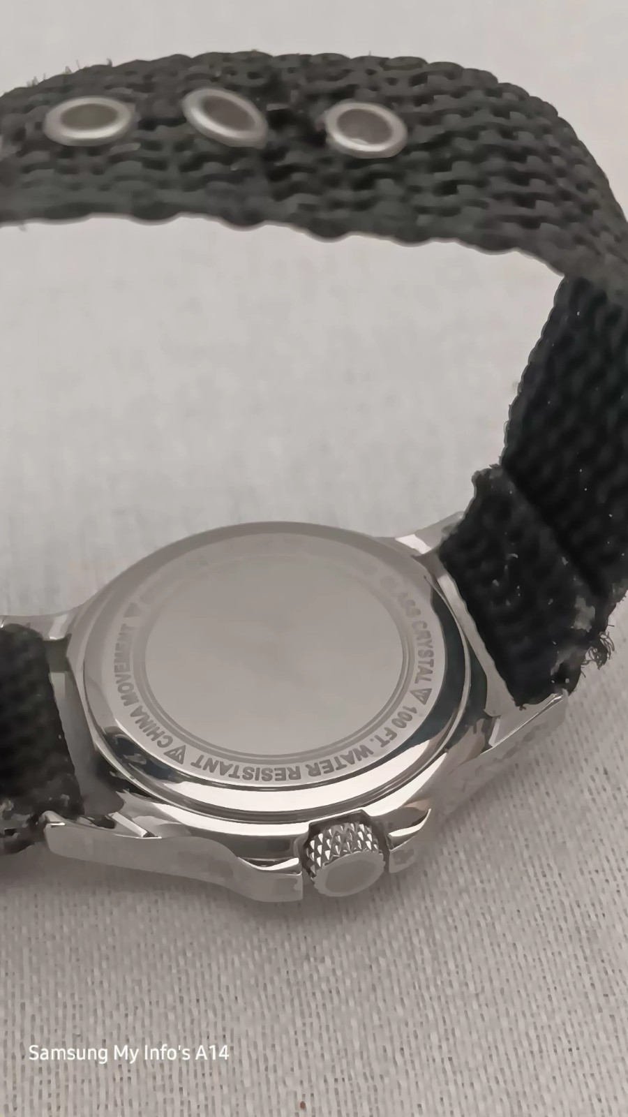 Dakota Stainless Steel Watch Canvas Black Band Mineral Glass Crystal 3 ATM.