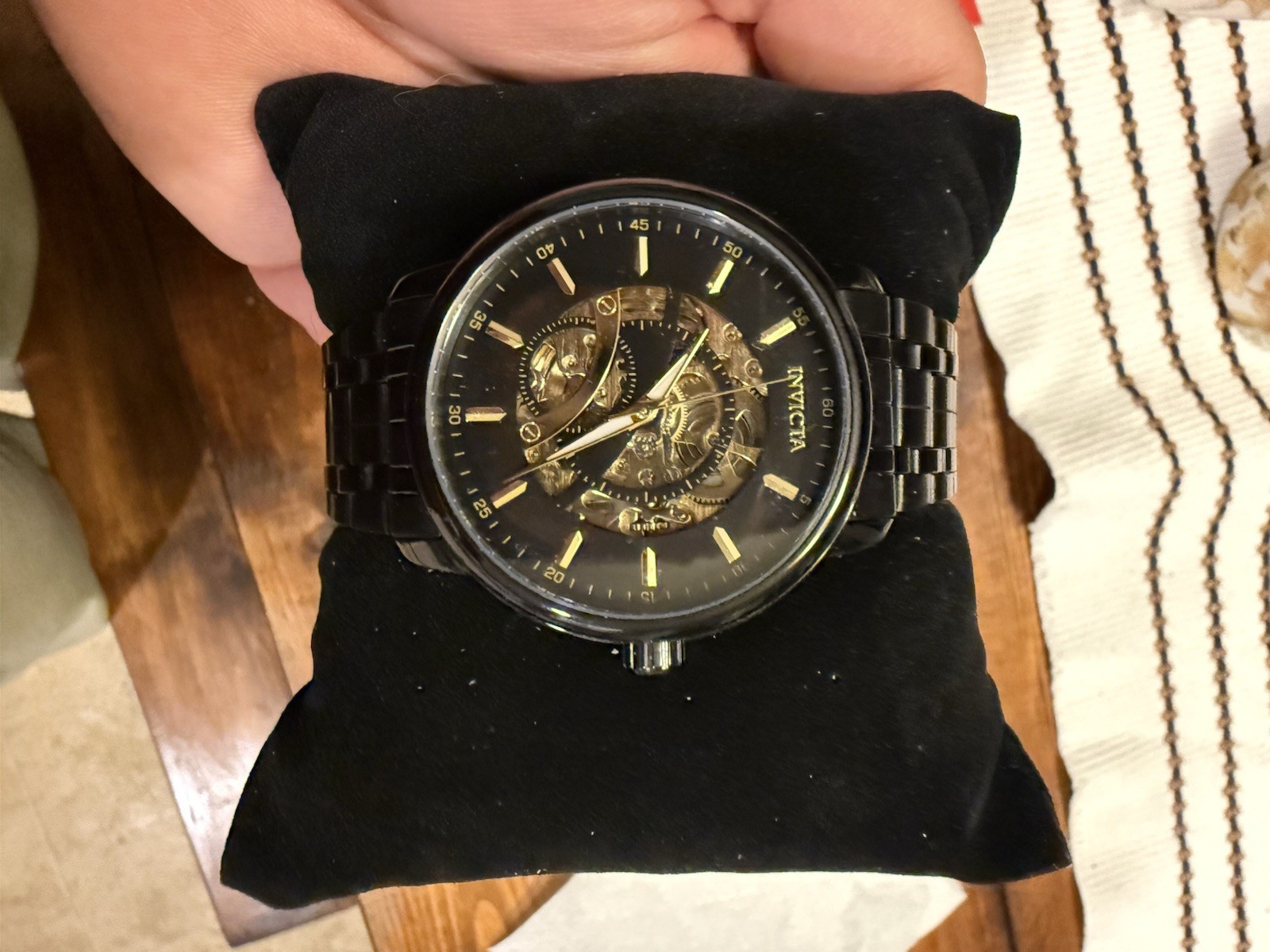 Invicta Men’s Skeleton Dial Wristwatch, Black SS Bracelet, Automatic, Box