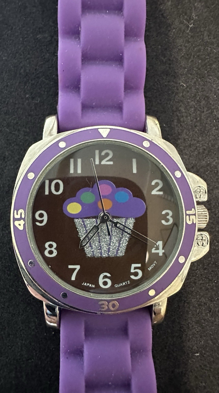 Sophie Collezio Girls Quartz Analog Cupcake Dial Watch Purple Rubber Strap