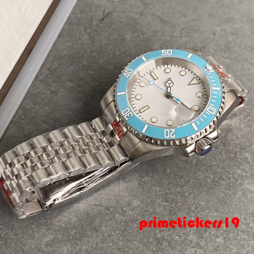 NH35 Sapphire Blue White 40mm Automatic Watch for Men Exhibition Back Date Lume