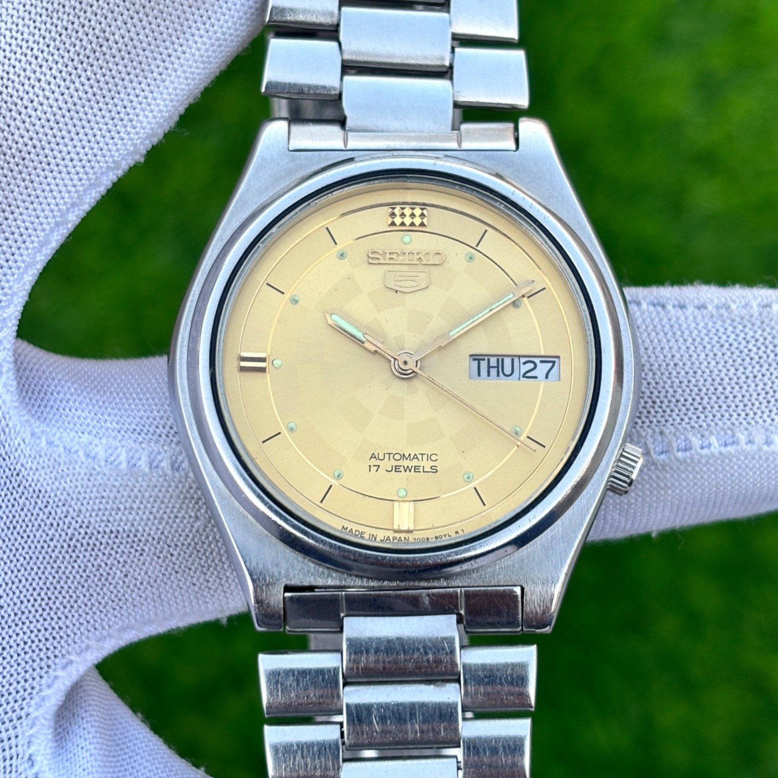Vintage Seiko 5 Golden Sunburst Dial Automatic Japan Made Men’s Watch 7009-3171