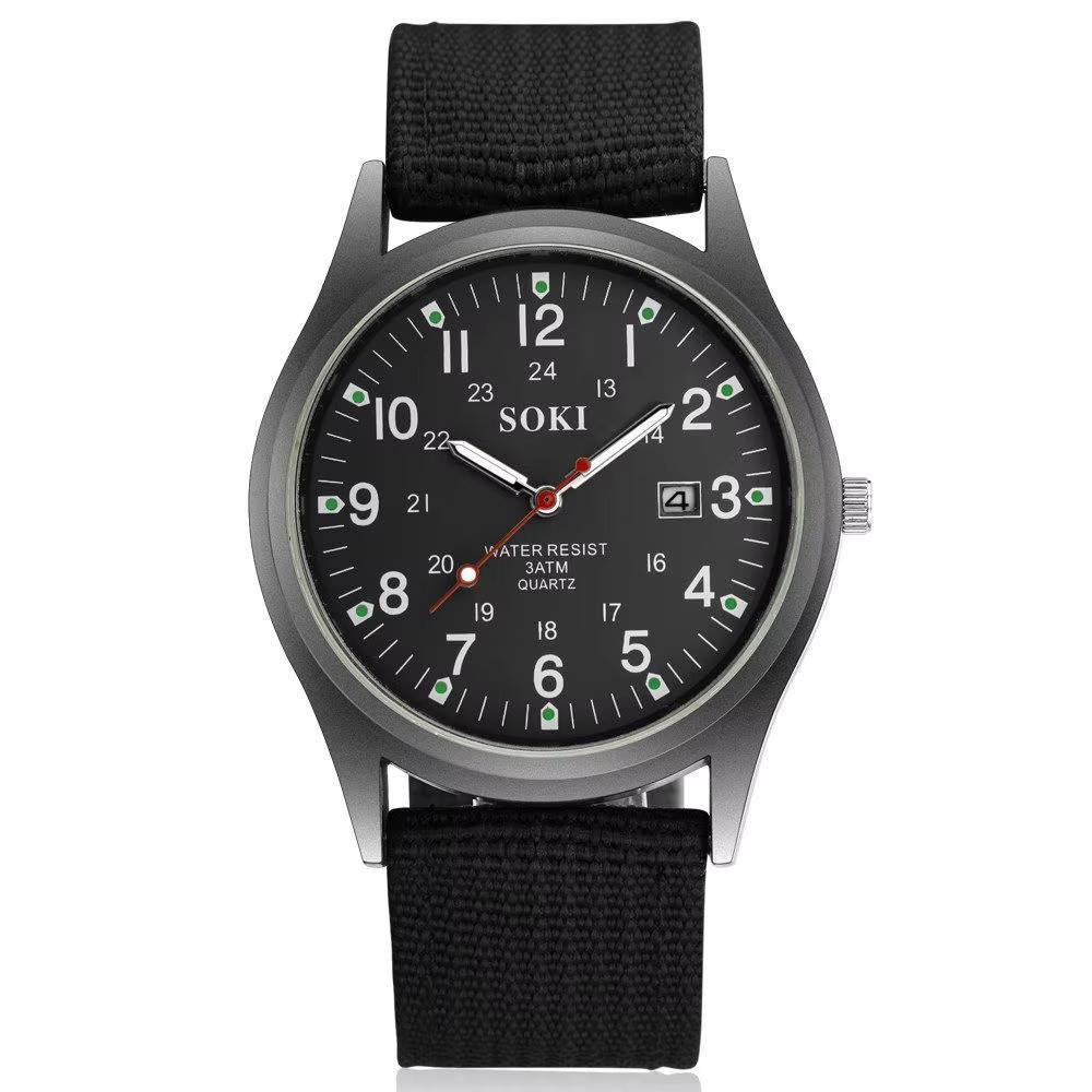 Men’s Military Army Luminous 24 Hours Dial Nylon Strap Date Quartz Wrist Watch