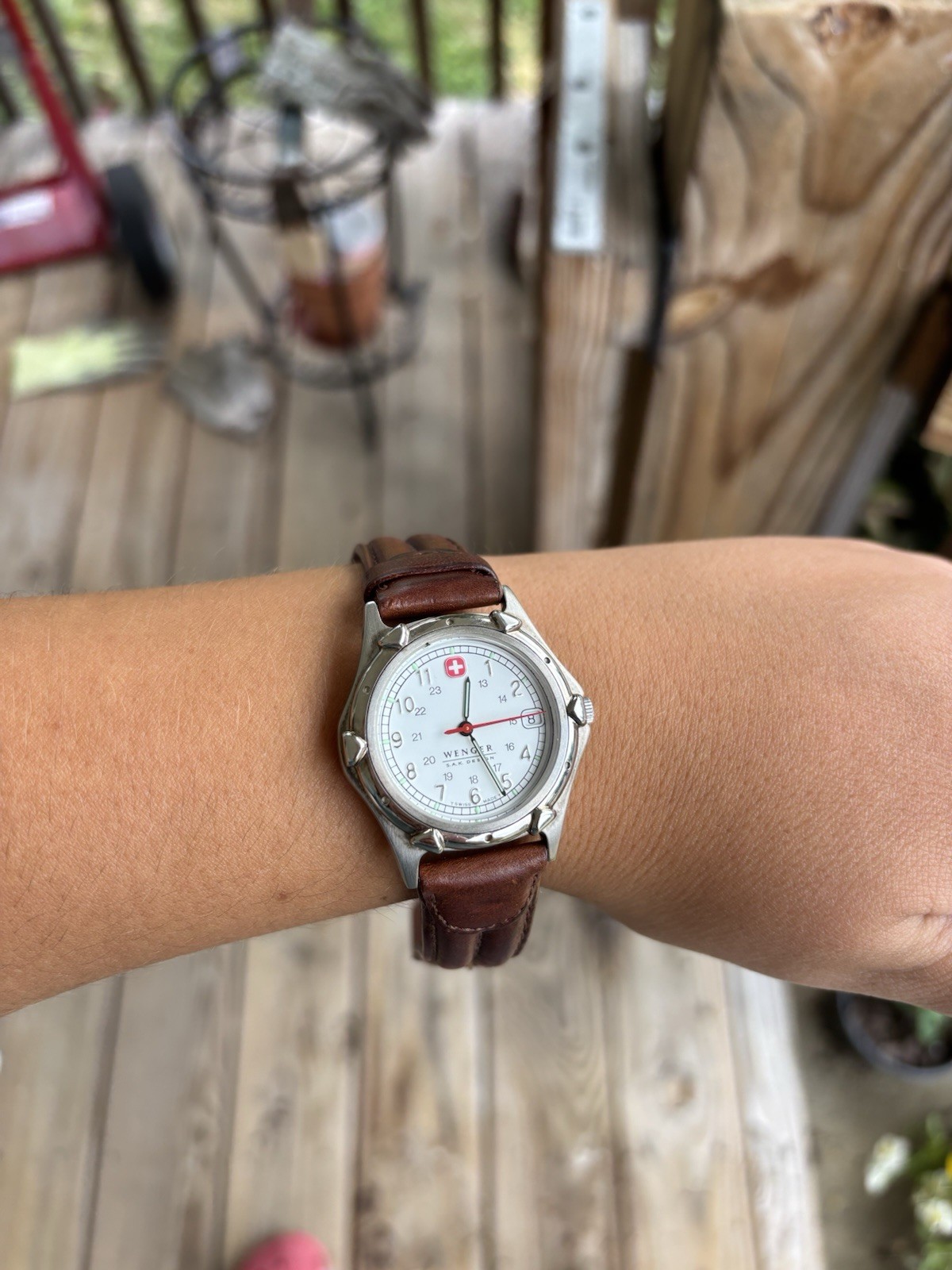 Wenger Swiss Army Military Field Watch White Dial Brown Leather Strap