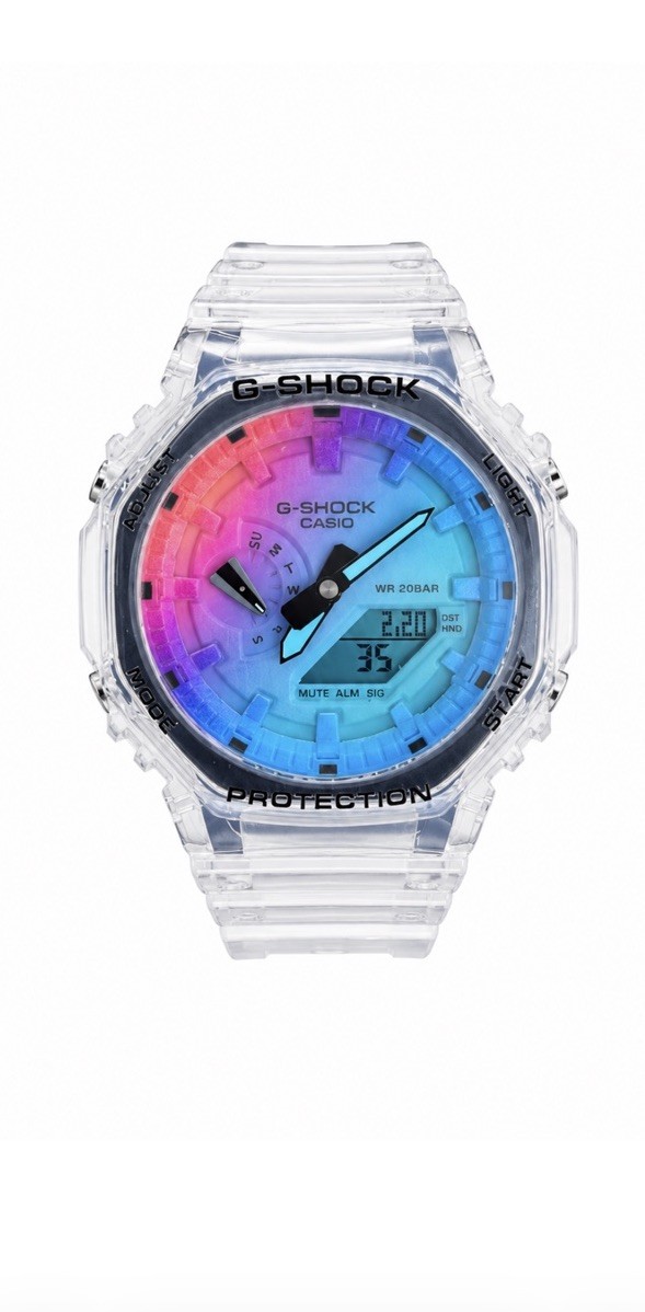 Casio G-SHOCK-Digital Quartz 200m Clear Resin, Glow In Dark Hour Markers