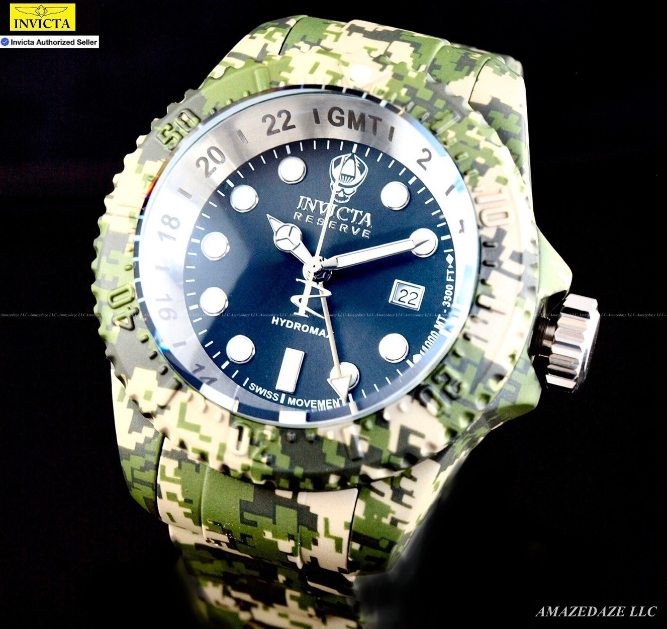 NEW Invicta Men Reserve 52mm Hydromax Swiss GMT CAMO GRAFFITI SS BLK DIAL Watch