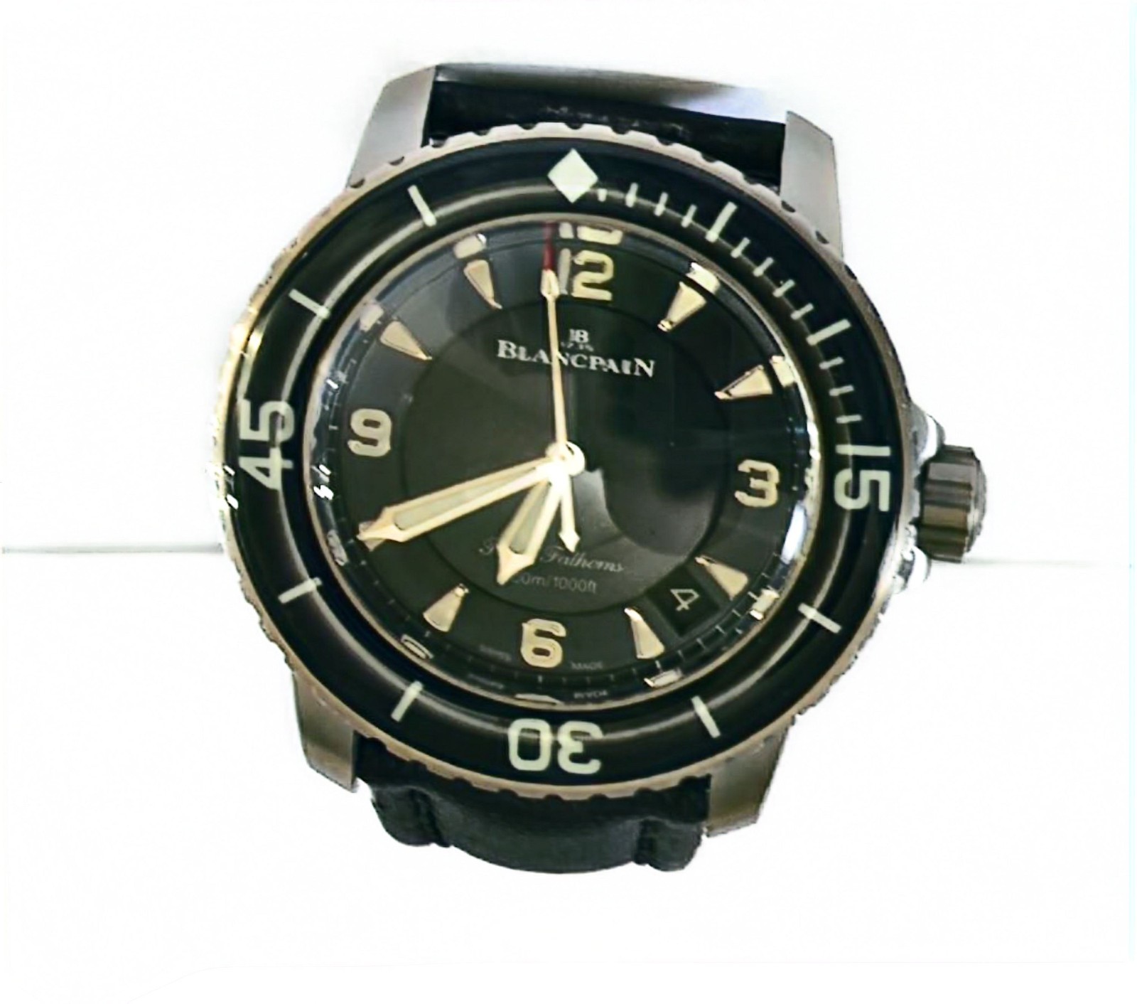 Blancpain Fifty Fathoms 45mm Black Dial Auto Diver 300m Date Leather Strap