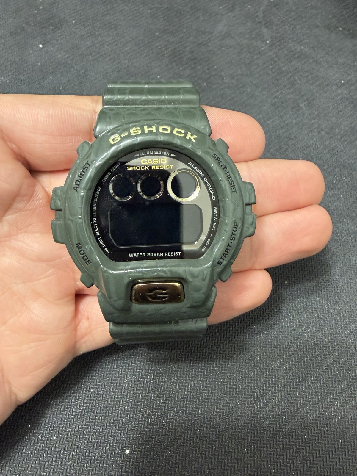 Casio G-Shock DW-6900CR Olive Green Croc Texture Digital Sport Watch 53mm